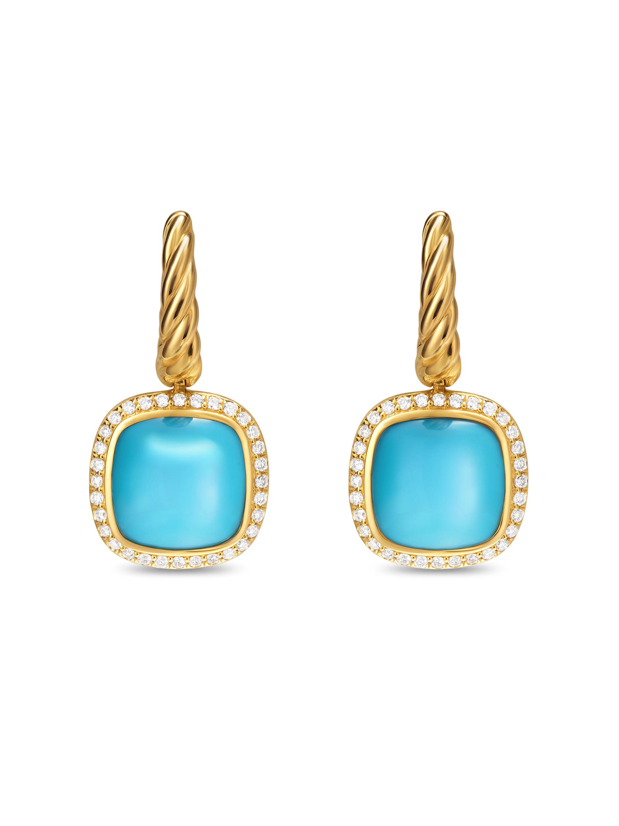 David Yurman Women's Albion Drop Earrings in 18K Yellow Gold - Turquoise