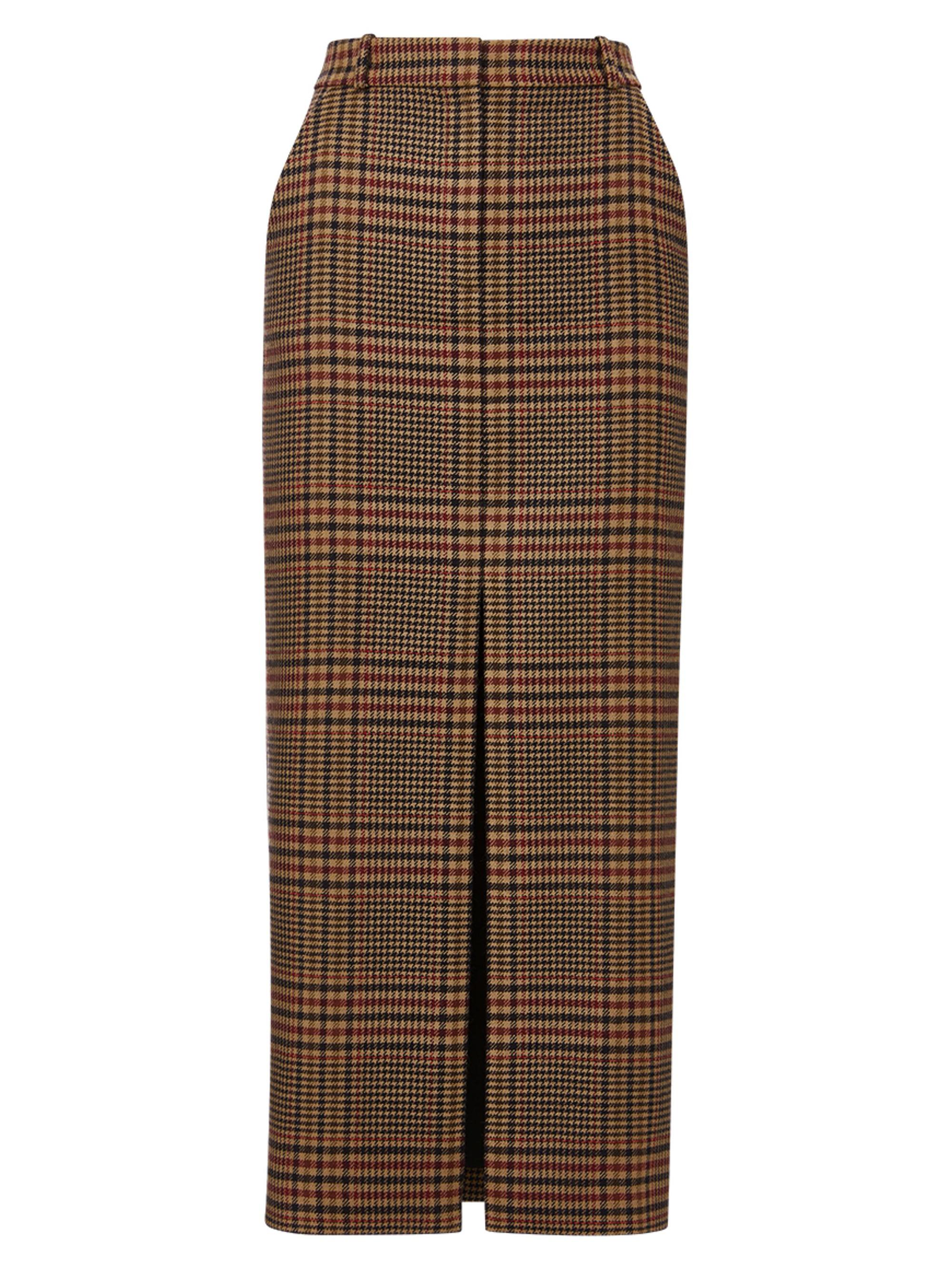 Summer Wool Plaid Front Slit Skirt