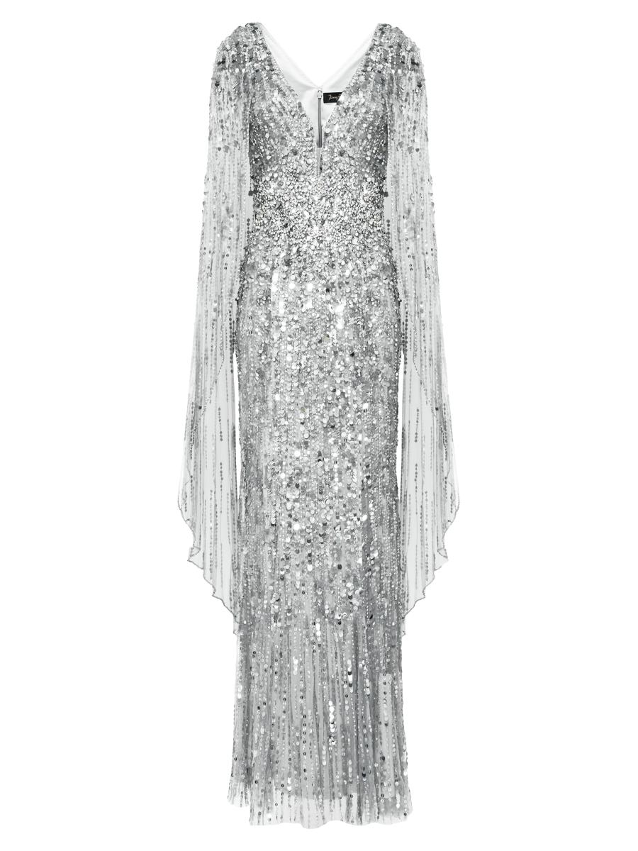 Jenny Packham Honey Sequined Cape-Sleeve Gown | Saks Fifth Avenue