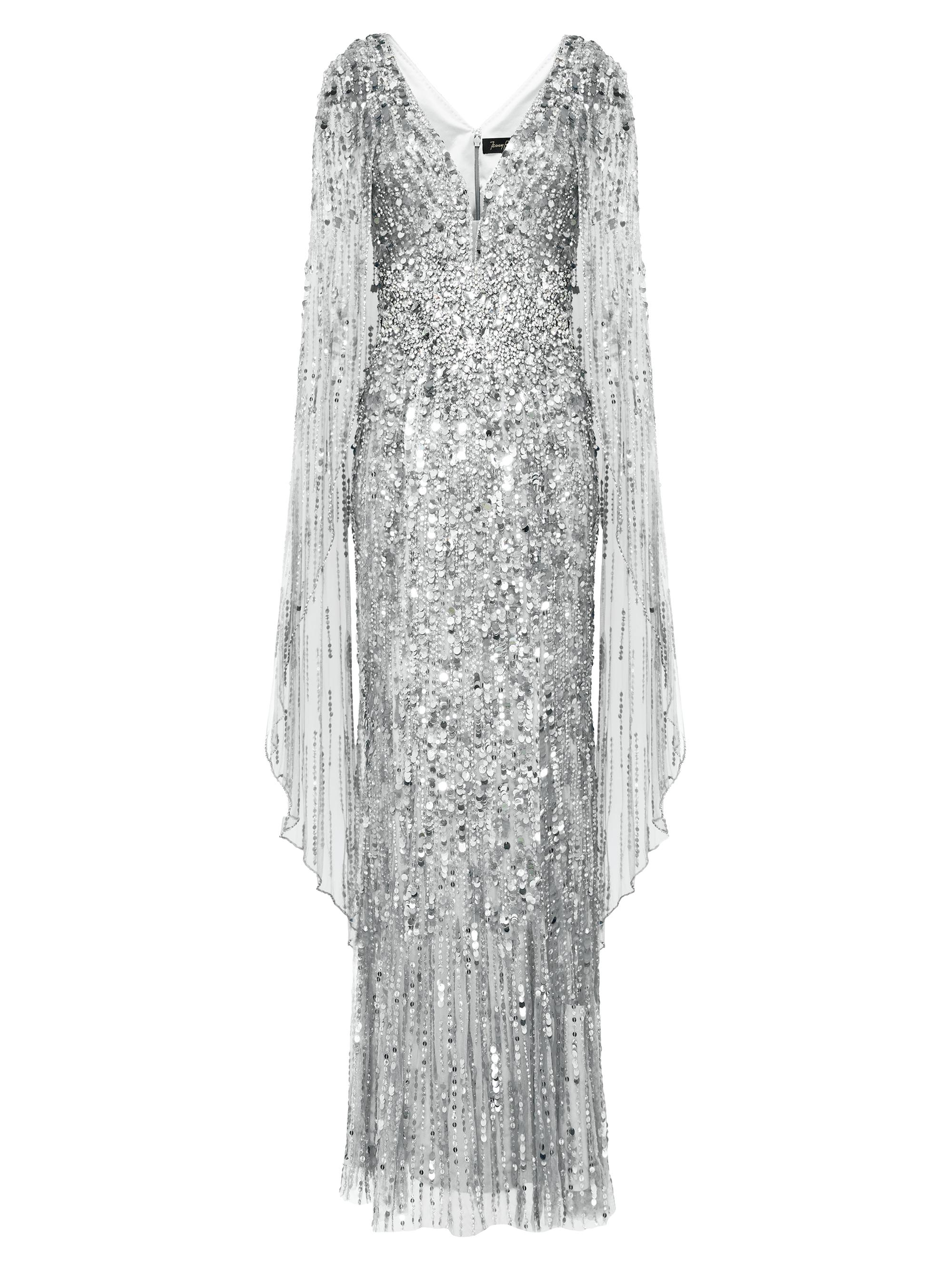 Jenny Packham Women's Honey Sequined Cape-Sleeve Gown - Grey Goose