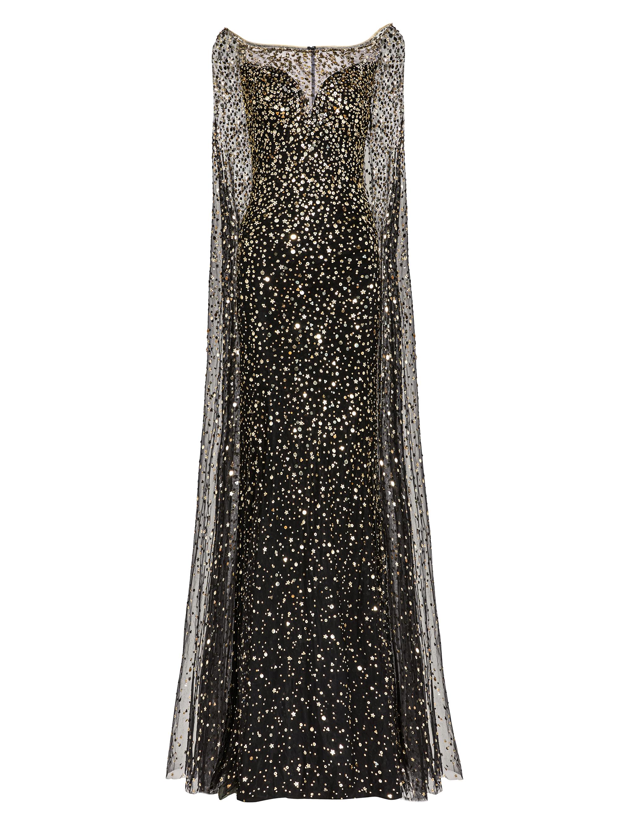 Jenny Packham Women's Roman Embellished Cape Gown - Liquorice