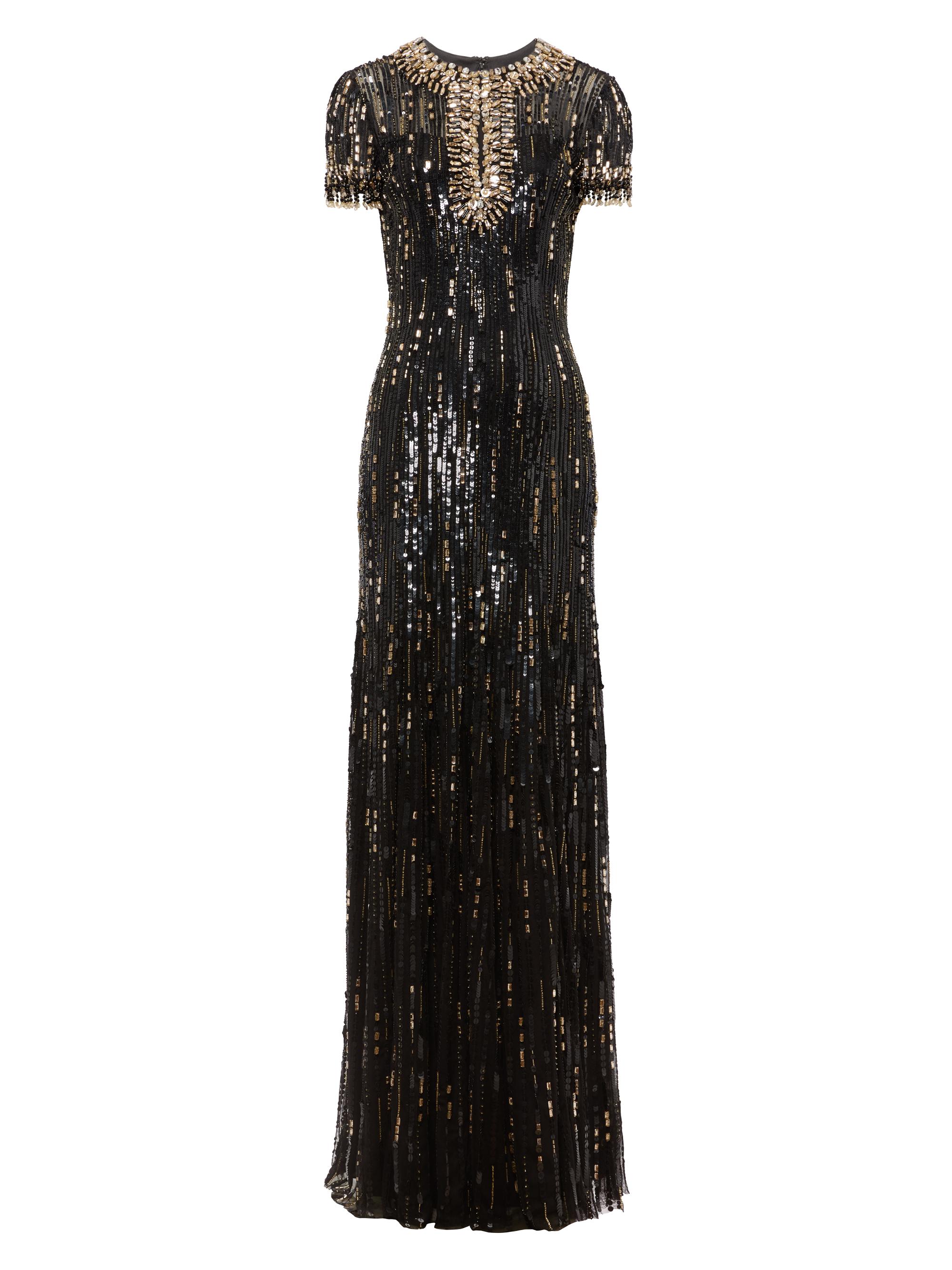 Jenny Packham Women's Nova Sequined Sheath Gown - Liquorice Gold
