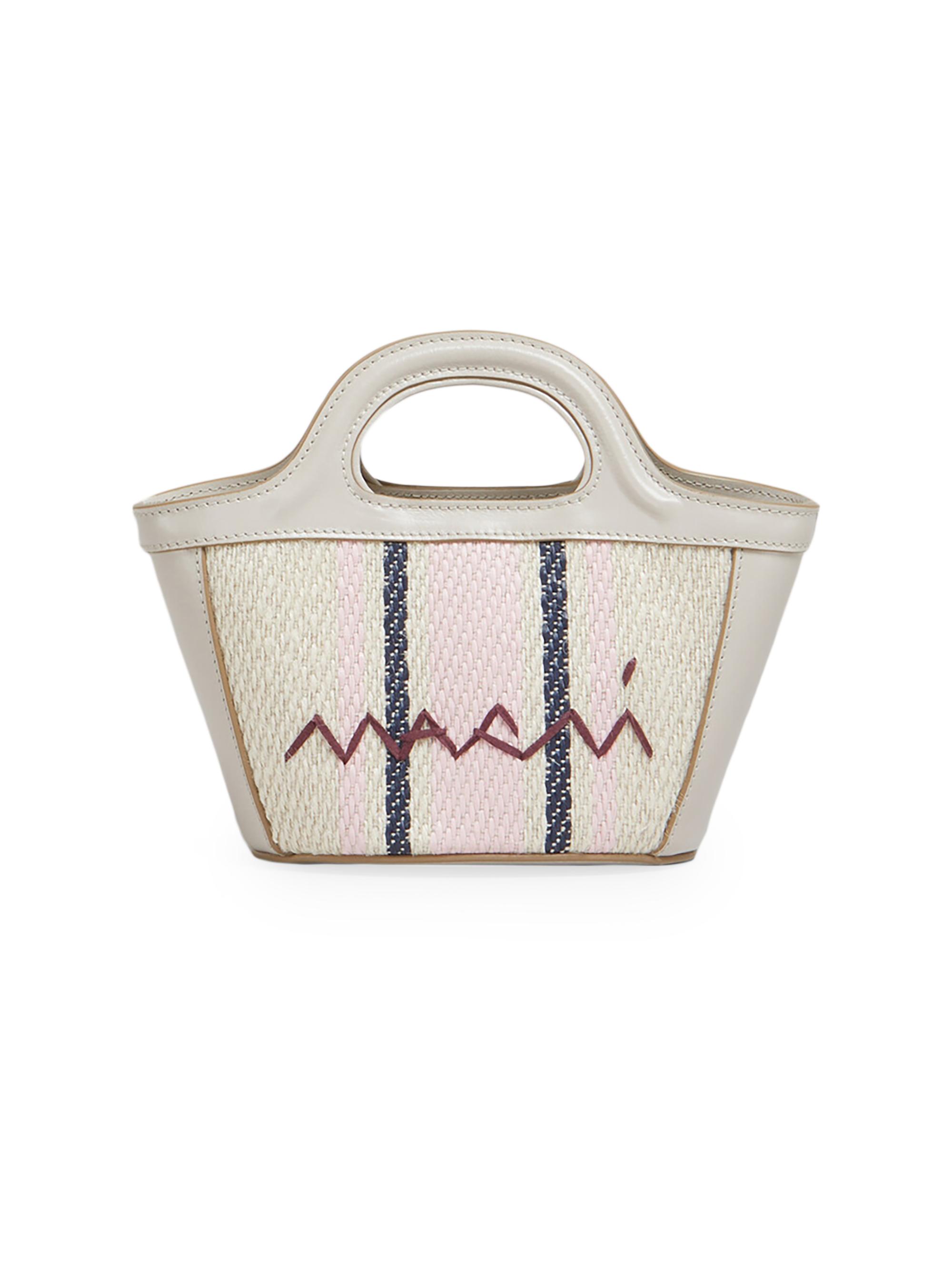 Marni Women's Tropicalia Micro Leather & Raffia Top Handle Bag - Cigar Opal Lily White