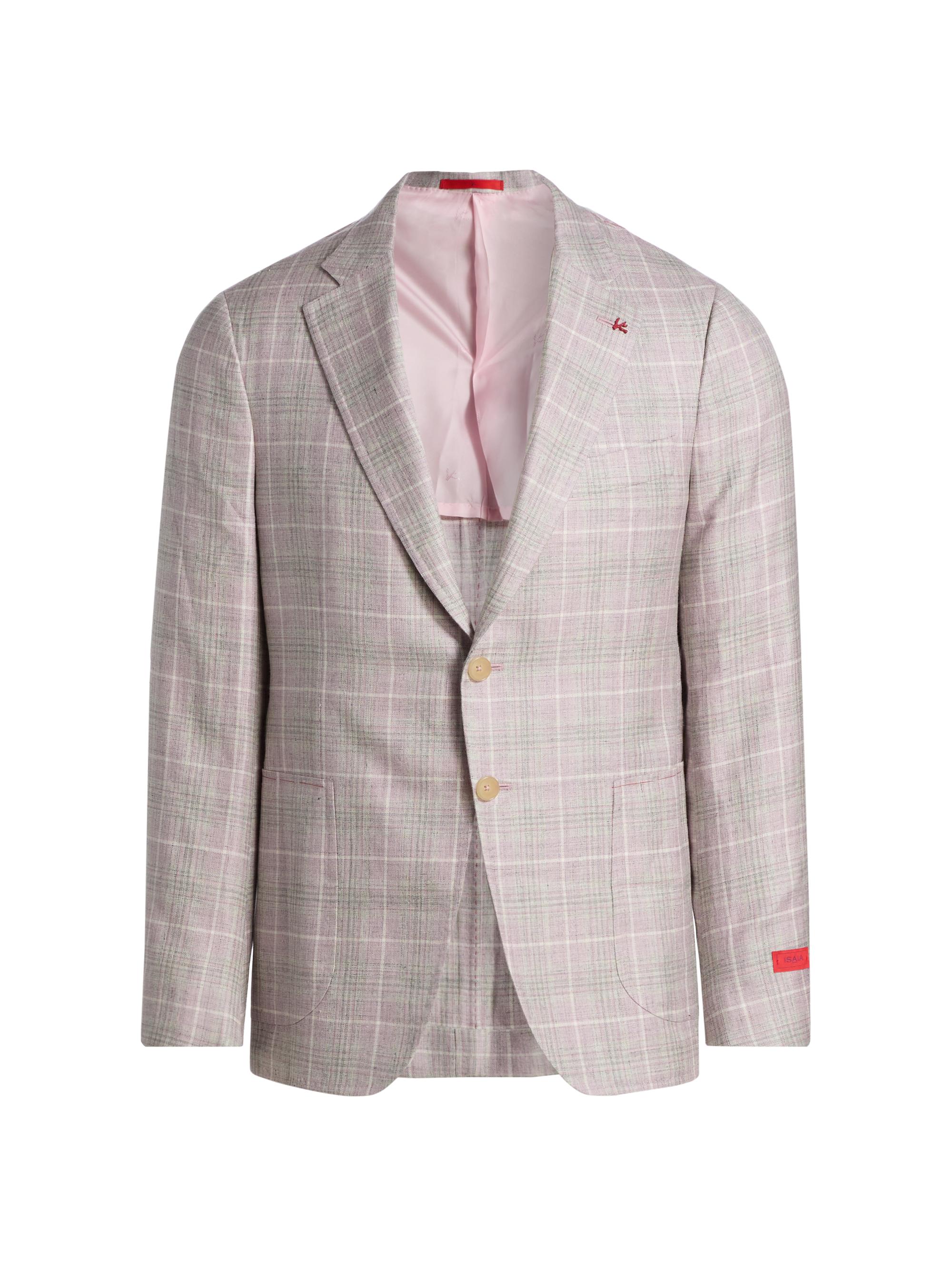 Isaia Men's Plaid Wool-Silk-Linen Sport Coat - Light Pink
