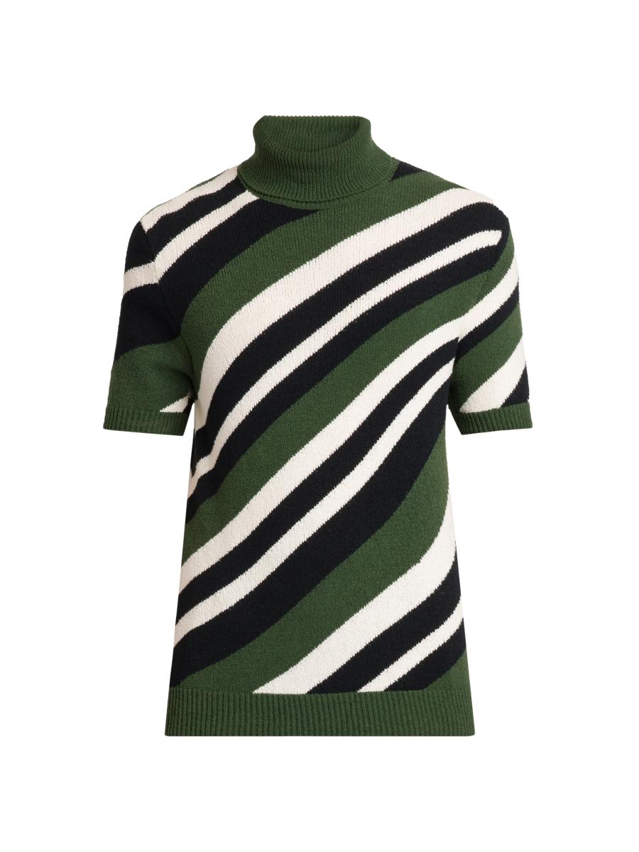 Dolce&Gabbana Diagonal Stripe Turtleneck Short-Sleeve Sweater