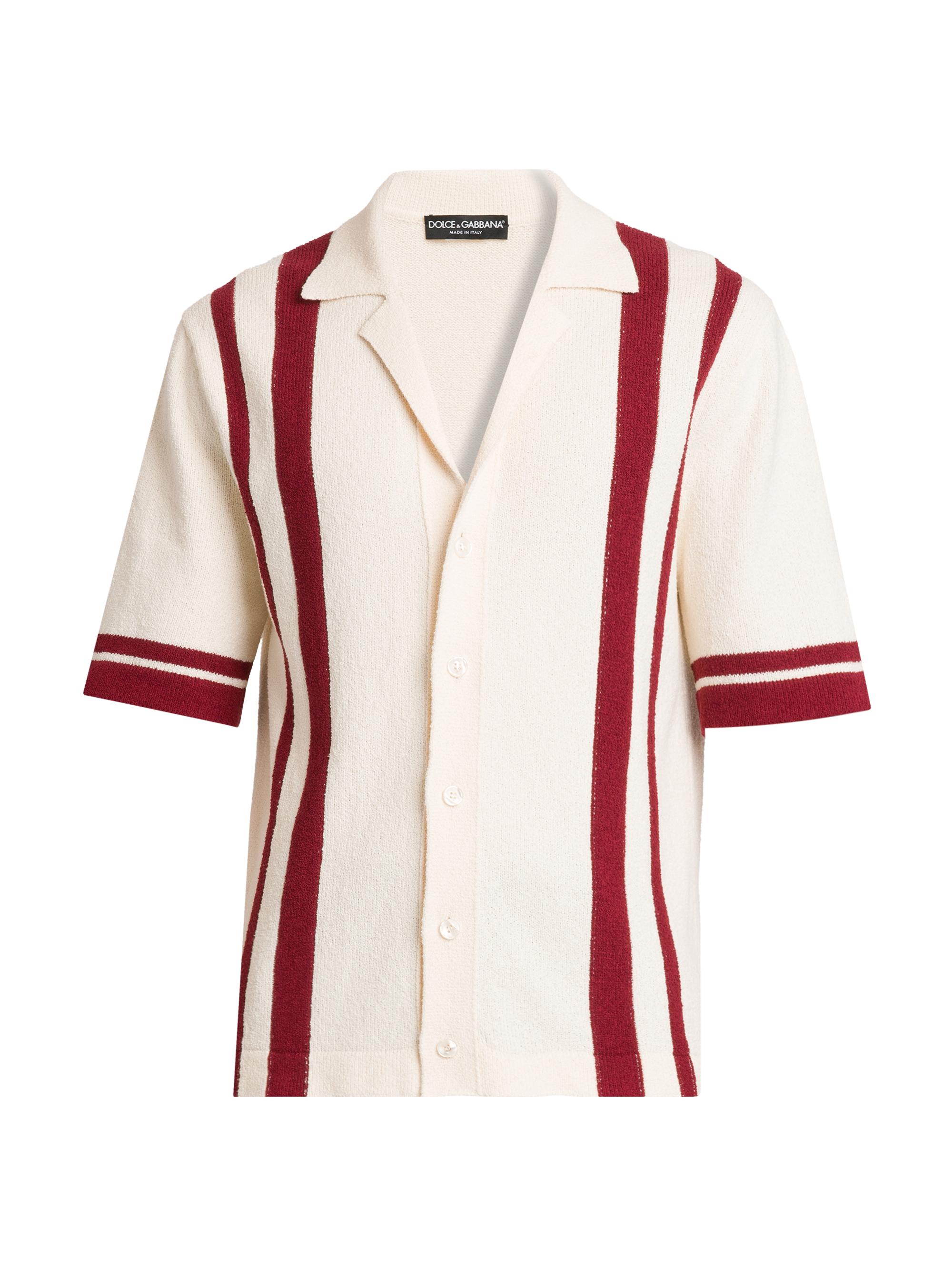 Dolce & Gabbana Men's Striped Cotton-Blend Knit Slim-Fit Shirt - Bianco Rosso