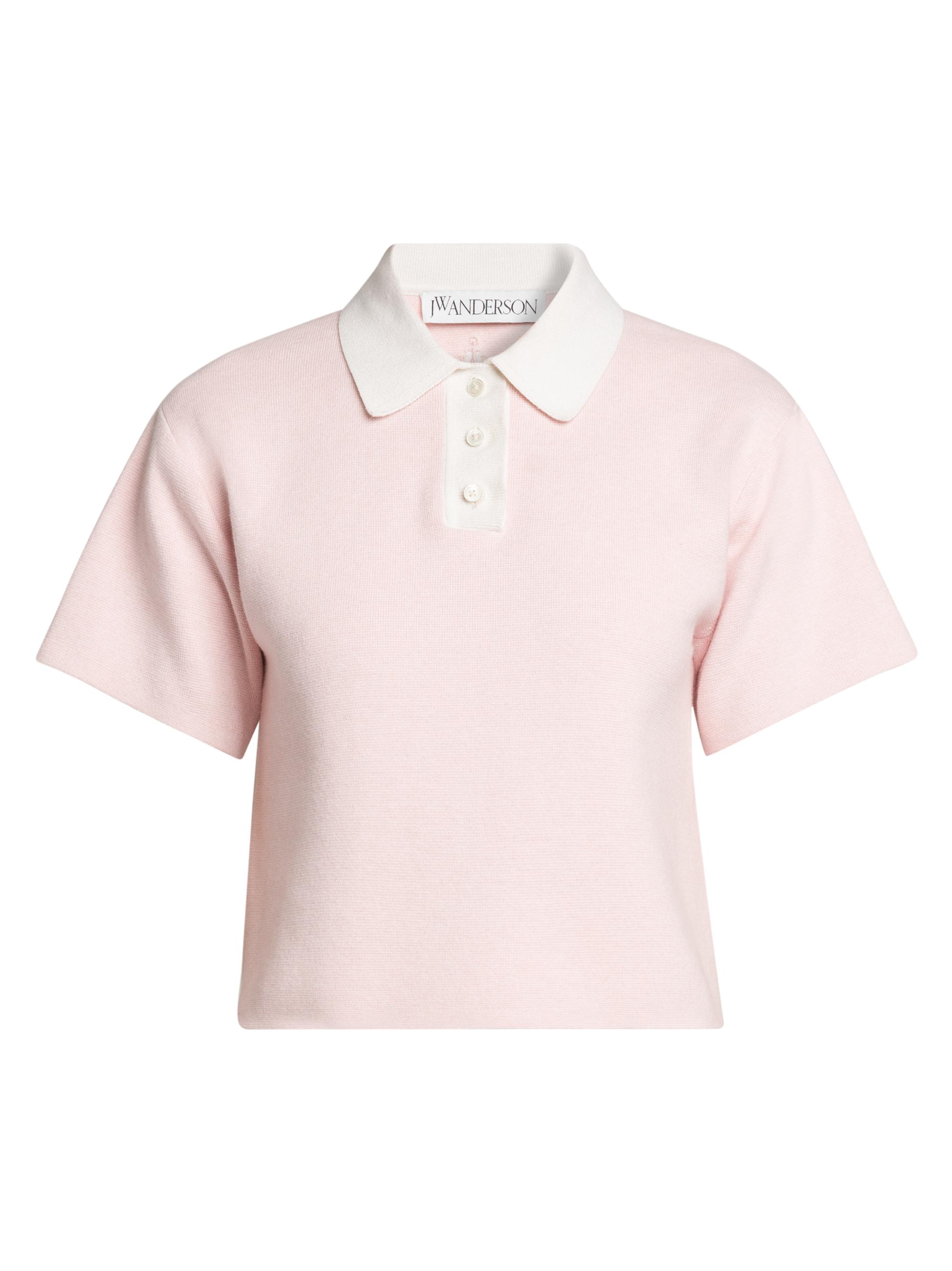 JW Anderson Women's Cropped Stretch-Cotton Polo Top - Blush