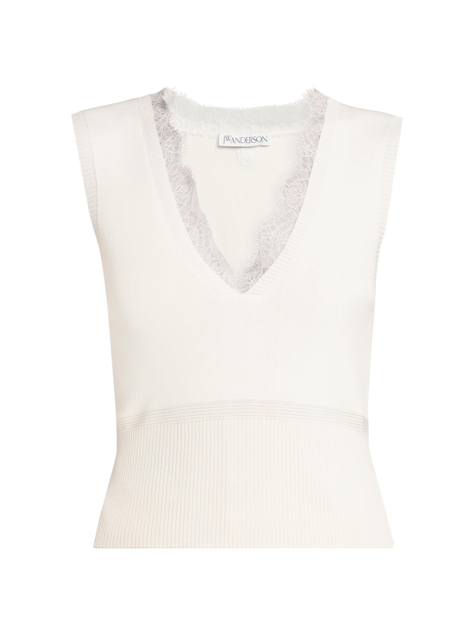 JW Anderson Lace-Trim V-Neck Top | Saks Fifth Avenue