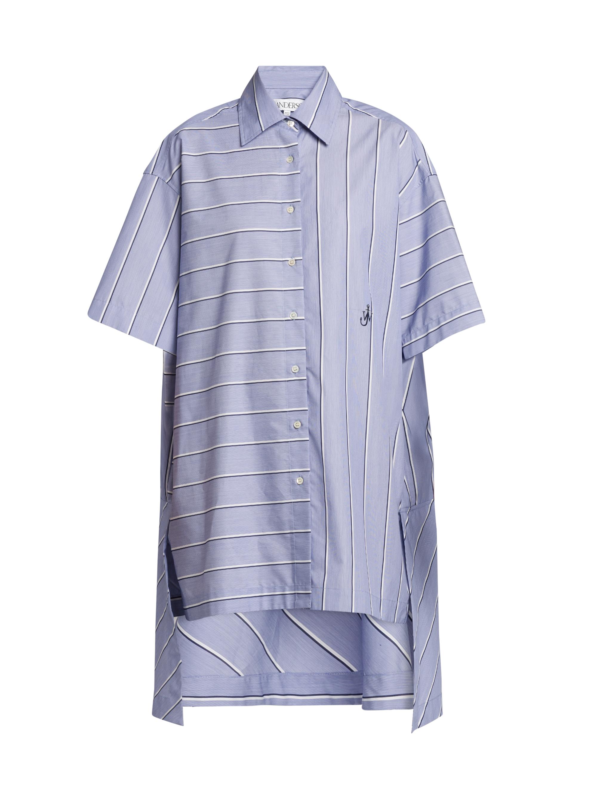 JW Anderson Women's Striped Cotton Mini-Shirtdress - Glacier Blue