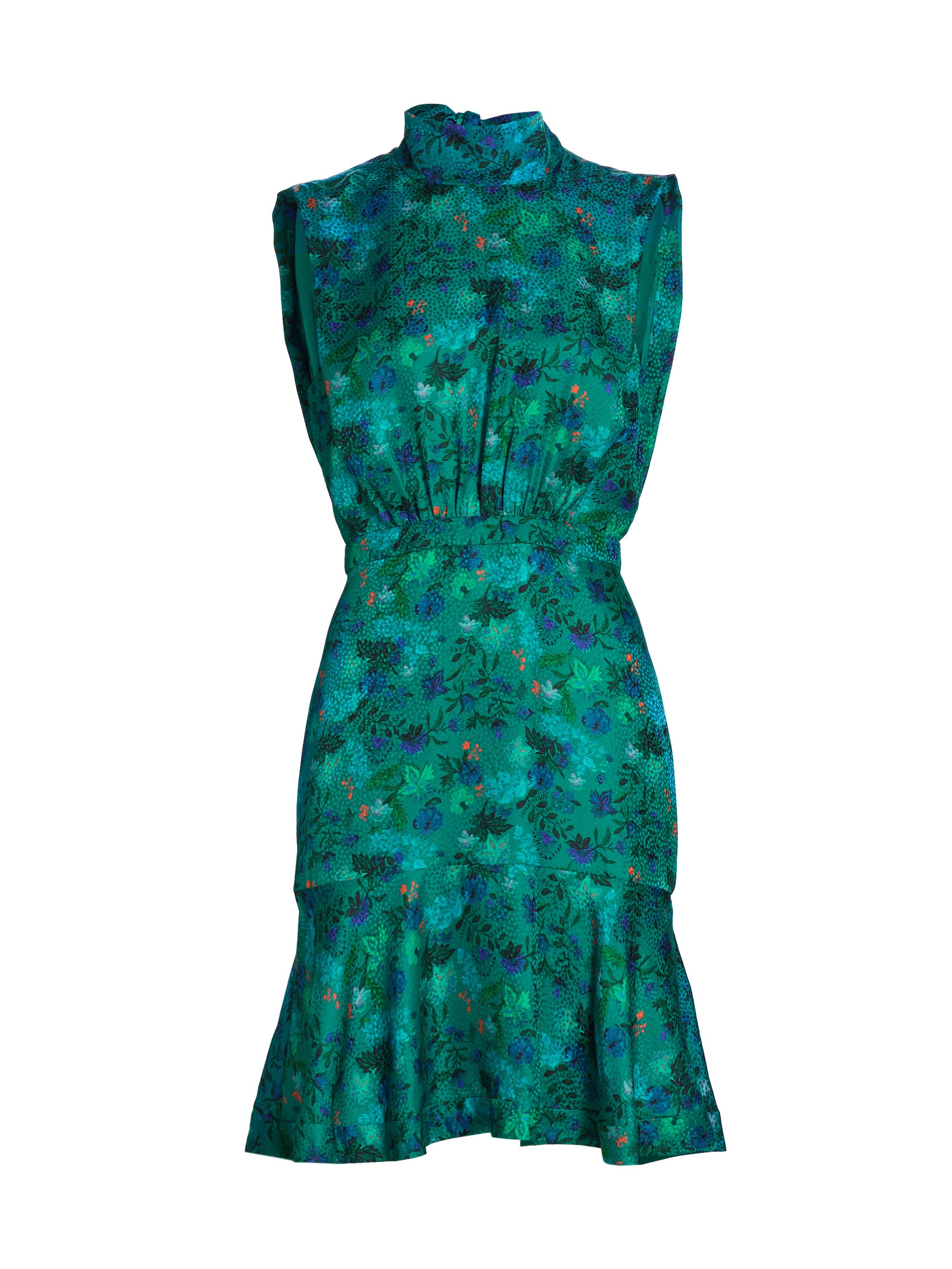 Saloni Women's Fleur Floral Silk Satin Minidress - Floral Peacock