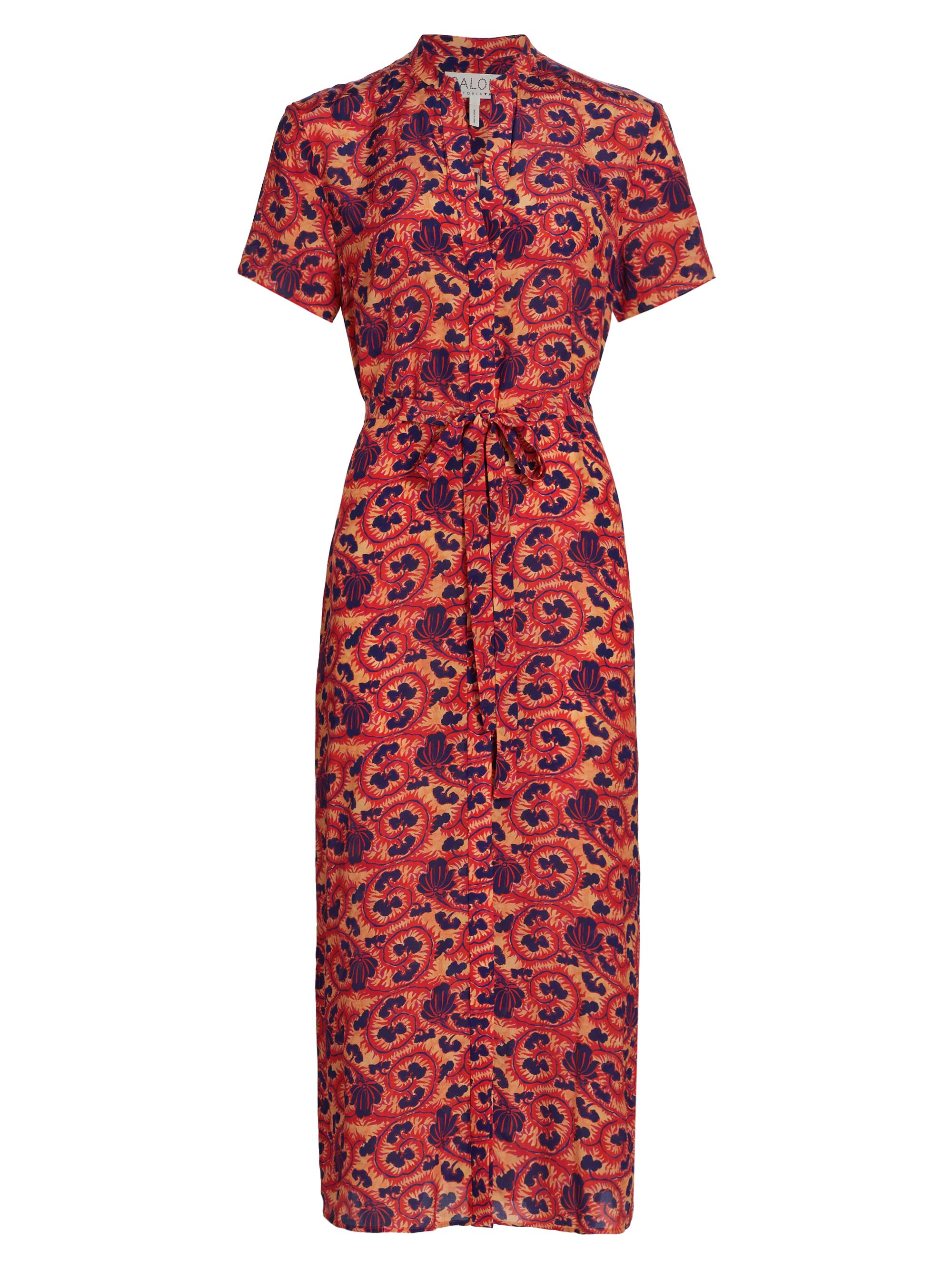 Saloni Women's Vicki Floral Crepe de Chine Midi Shirtdress - Harvest Coral