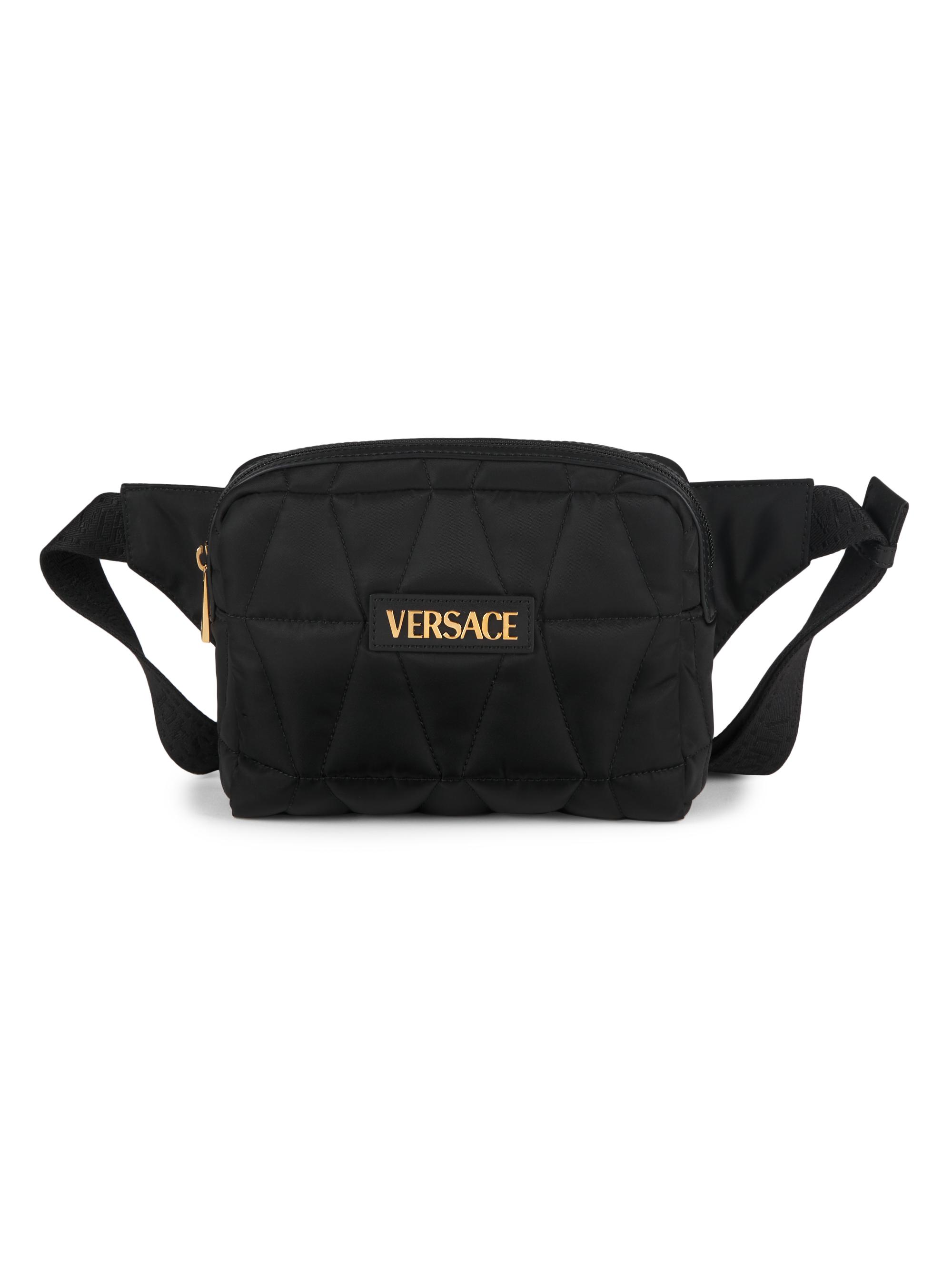 Versace Men's Quilted Belt Bag - Black  Gold
