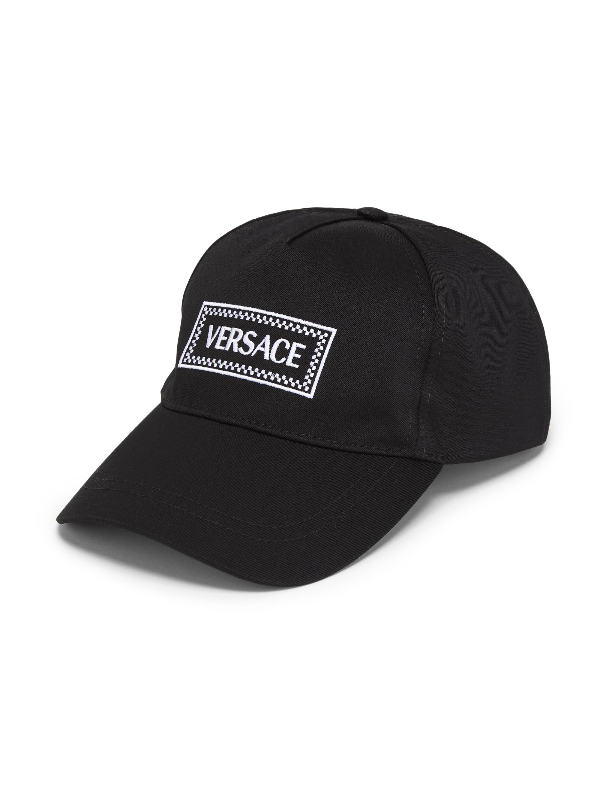 Versace Men's Embroidered Tag Baseball Cap - Black White