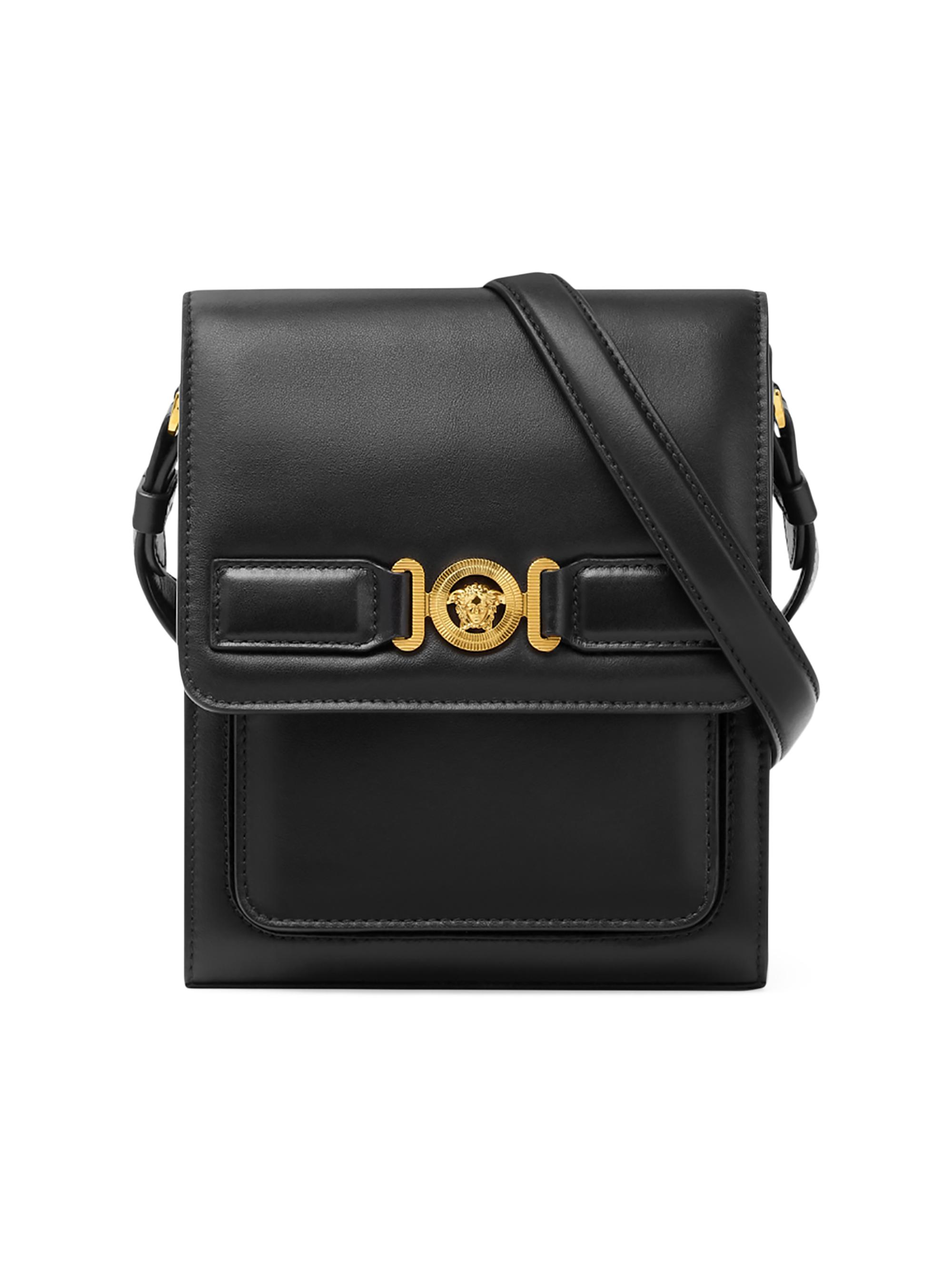 Versace Men's Leather Messenger Bag - Black  Gold