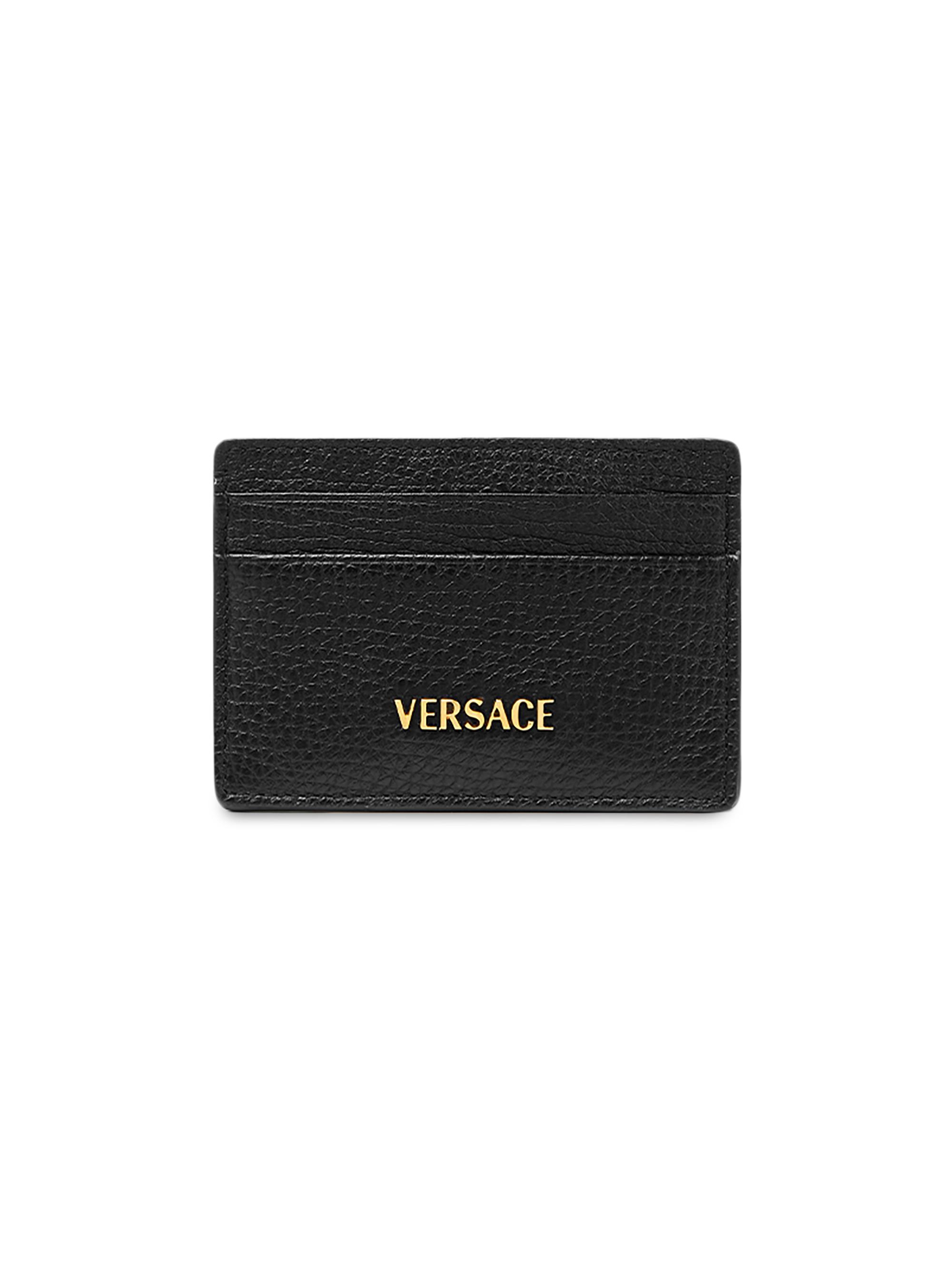Versace Men's Leather Card Case - Black  Gold