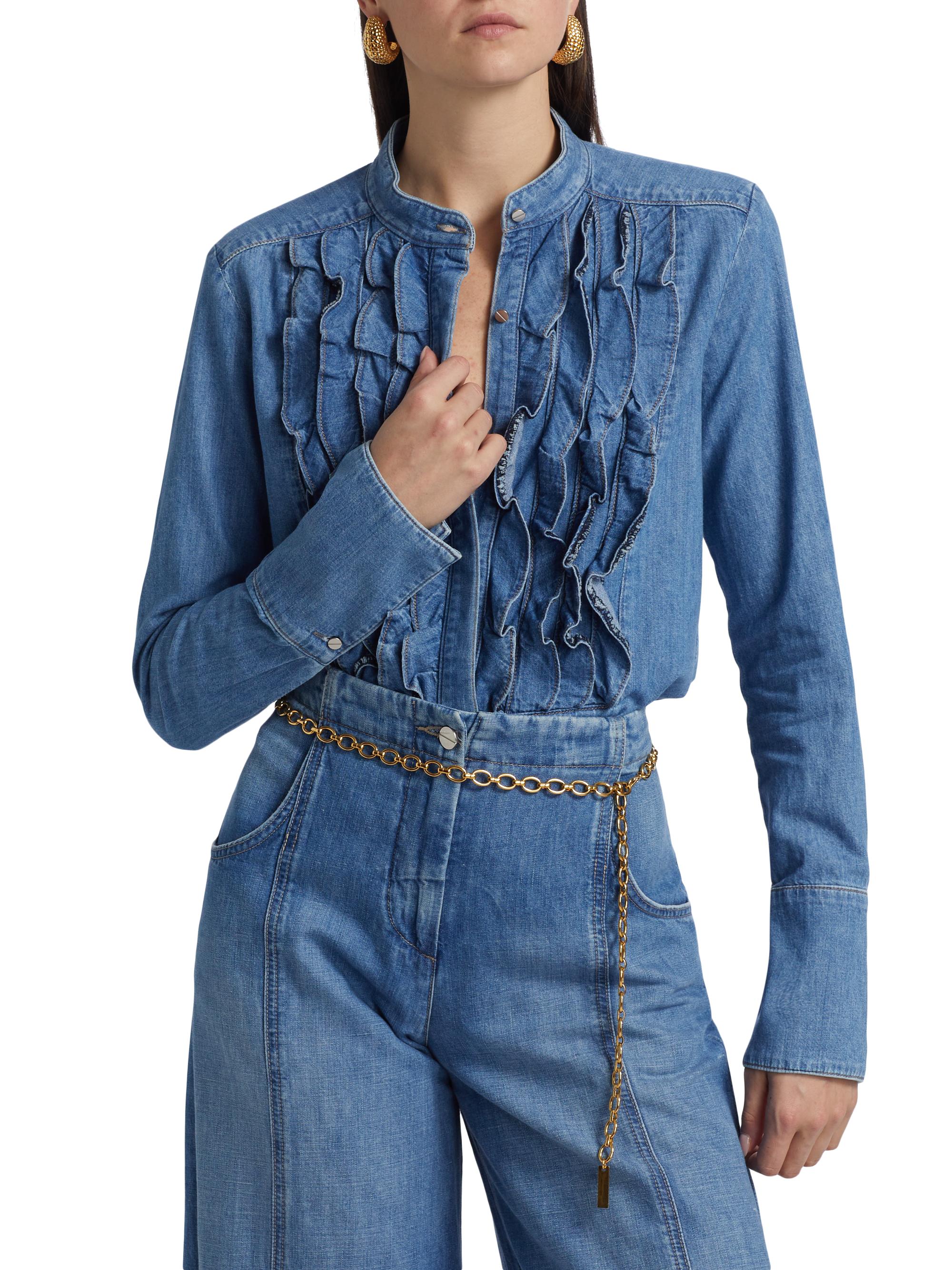 TWP Patti Ruffled Denim Top | Saks Fifth Avenue