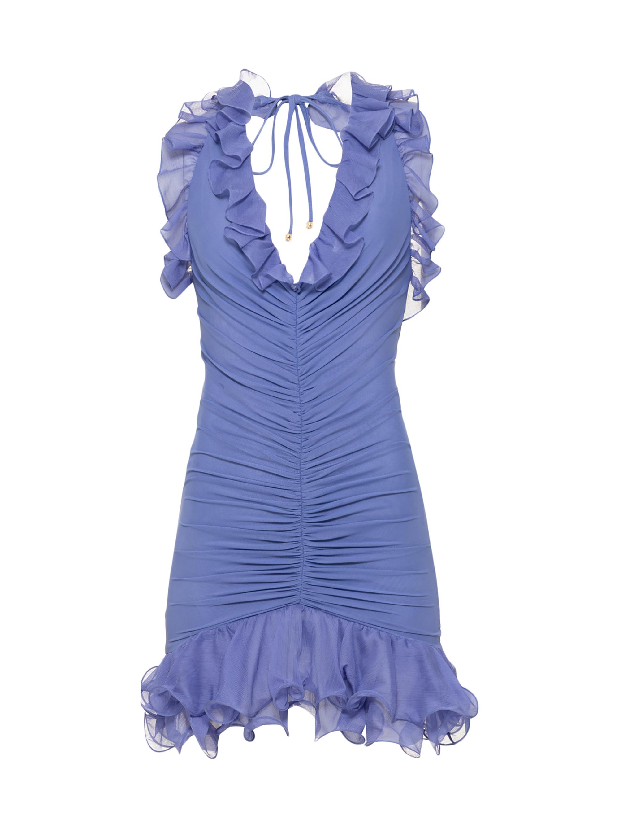 PatBO Women's Plissé Ruched Plunge Minidress - Purple