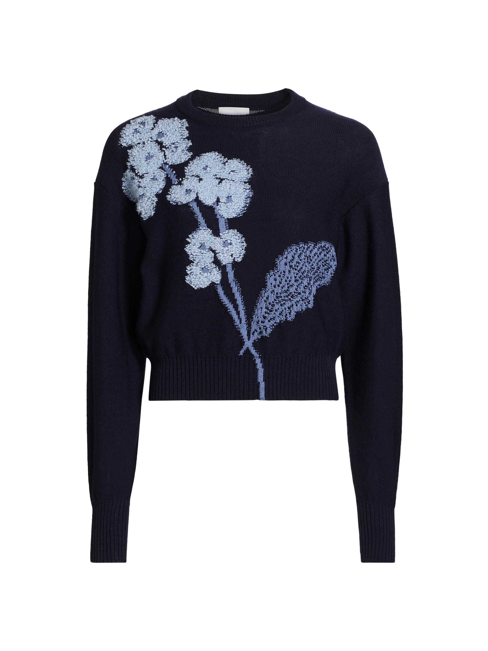 Erdem Women's Floral Crop Sweater - Bright Indigo