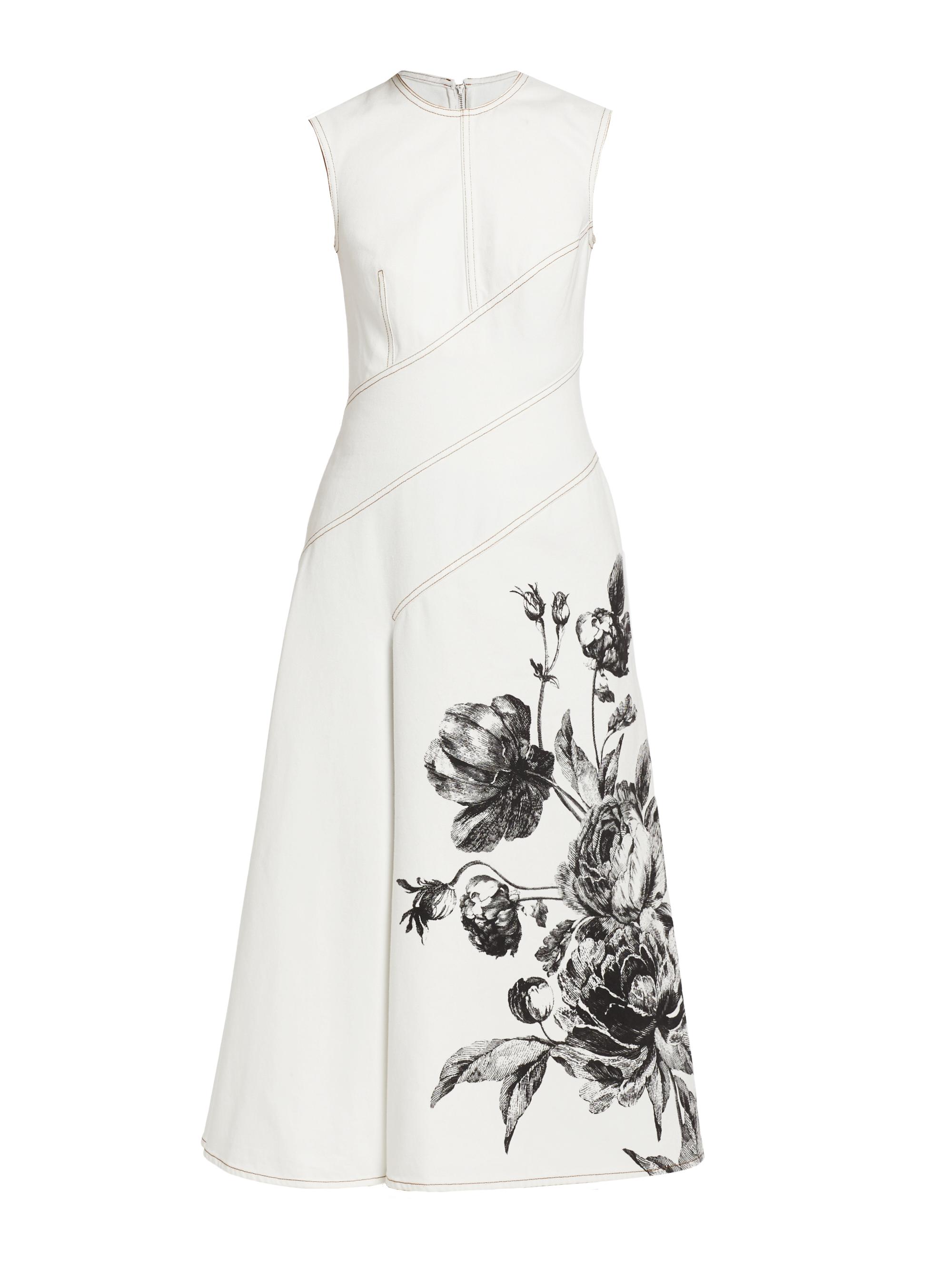Erdem Women's Floral Seam Sleeveless Midi-Dress - Violetta Etching Ecru