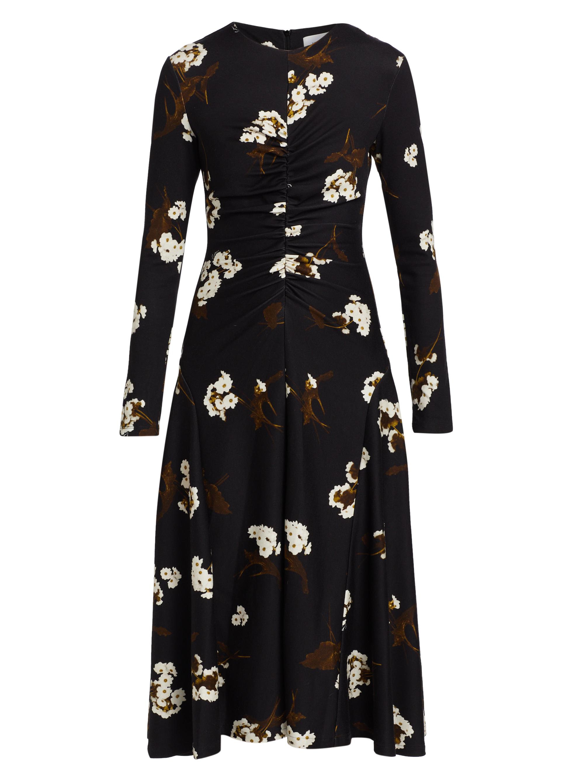 Floral Ruched Long-Sleeve Midi-Dress