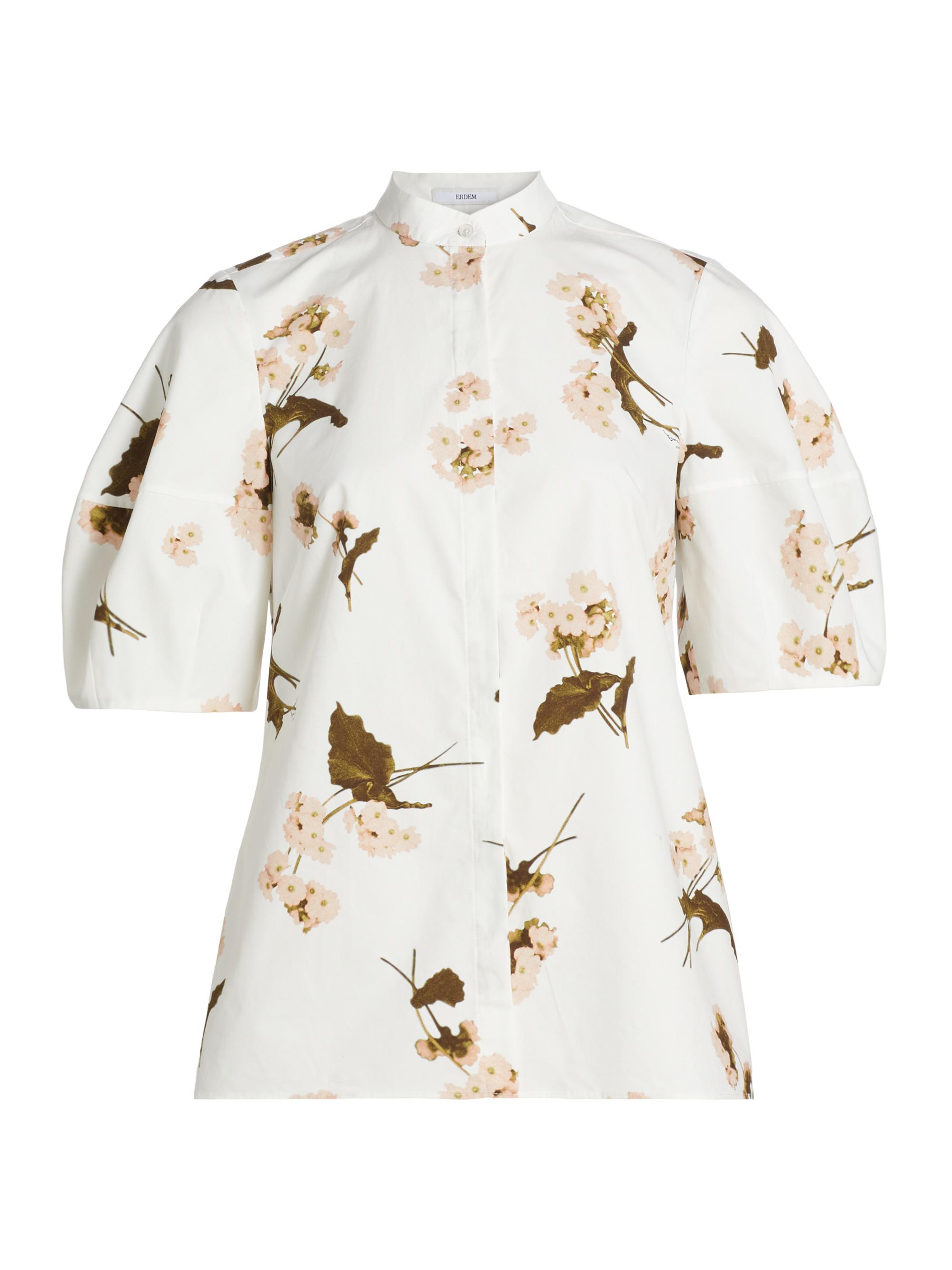 Erdem Women's Floral Puff-Sleeve Top - Elena Garden White