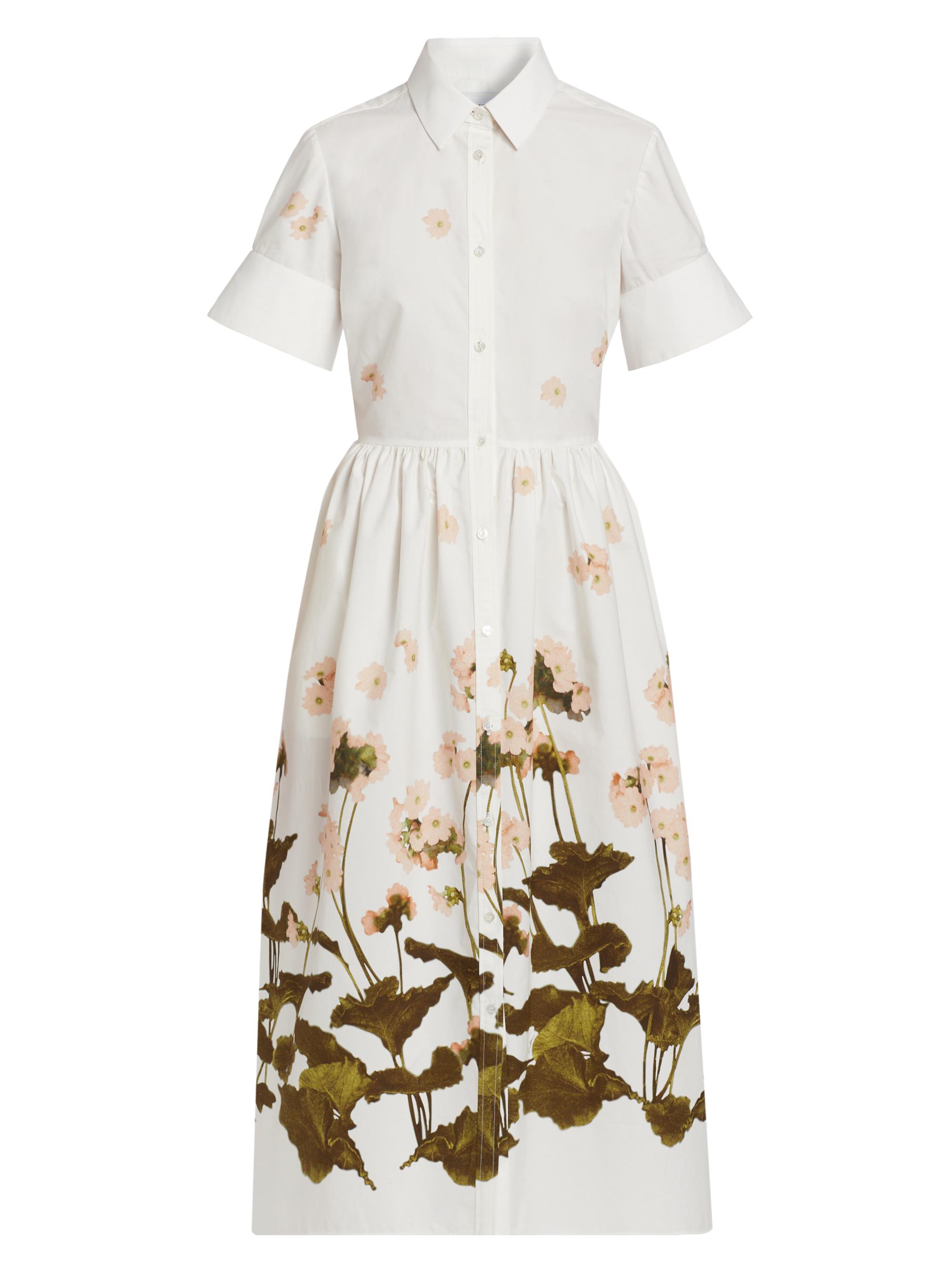 Erdem Women's Floral Short-Sleeve Midi Shirtdress - Elena Selvedge White