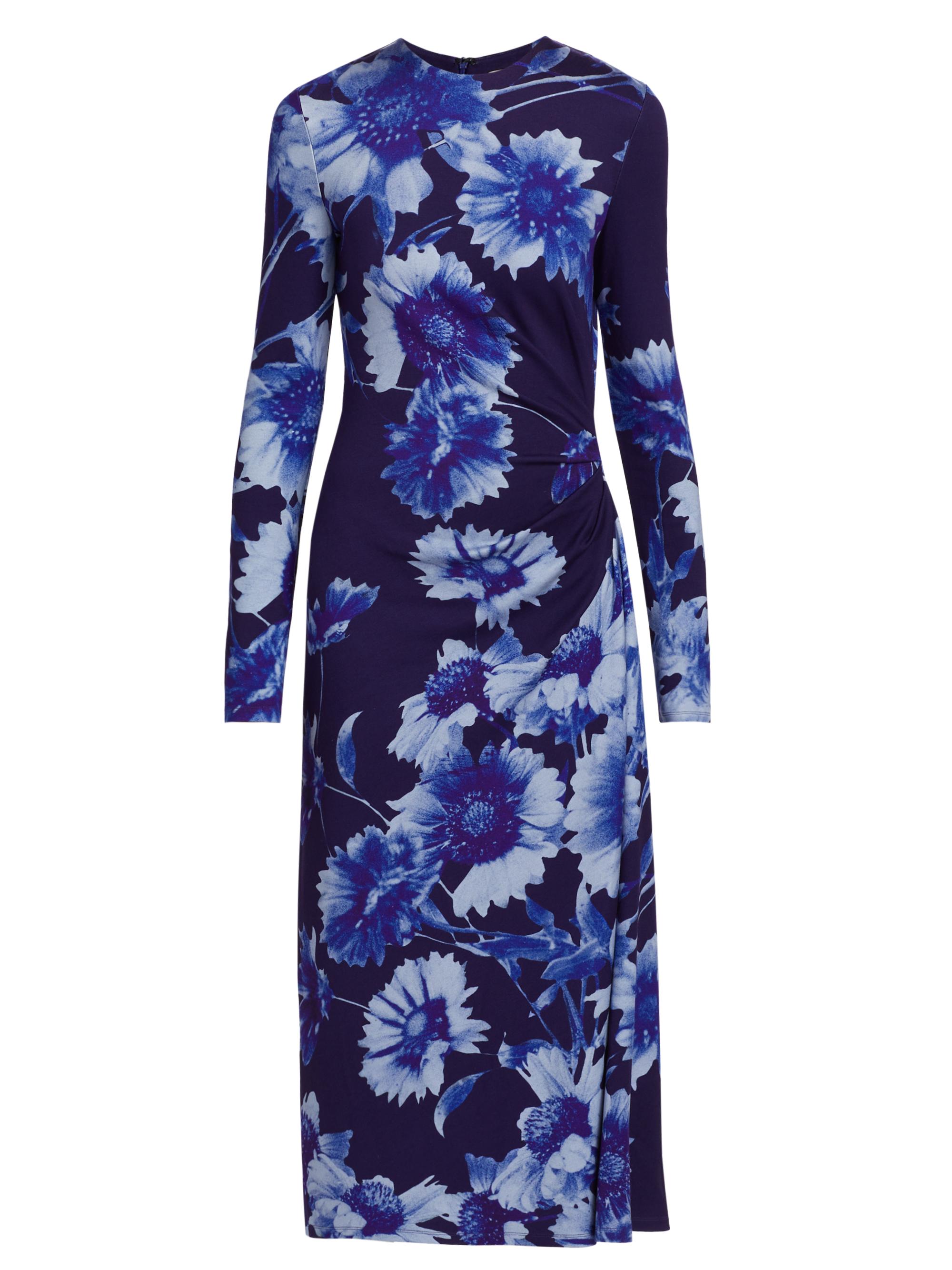 Erdem Women's Floral Long-Sleeve Draped Midi-Dress - Troubridge Floral Indigo