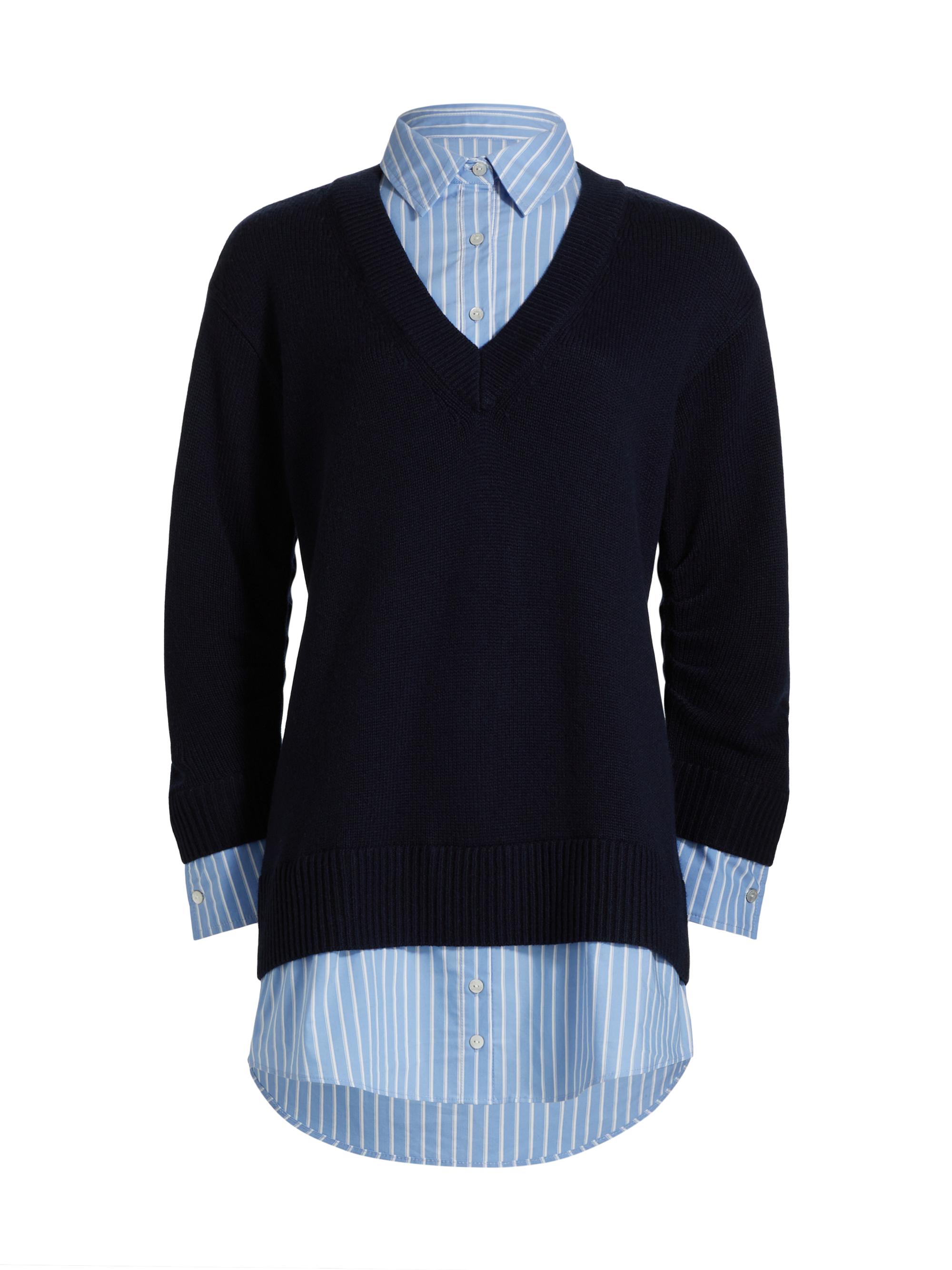 CINQ A SEPT Women's Remie Striped Santina Layered Shirt Dress - Navy French Blue