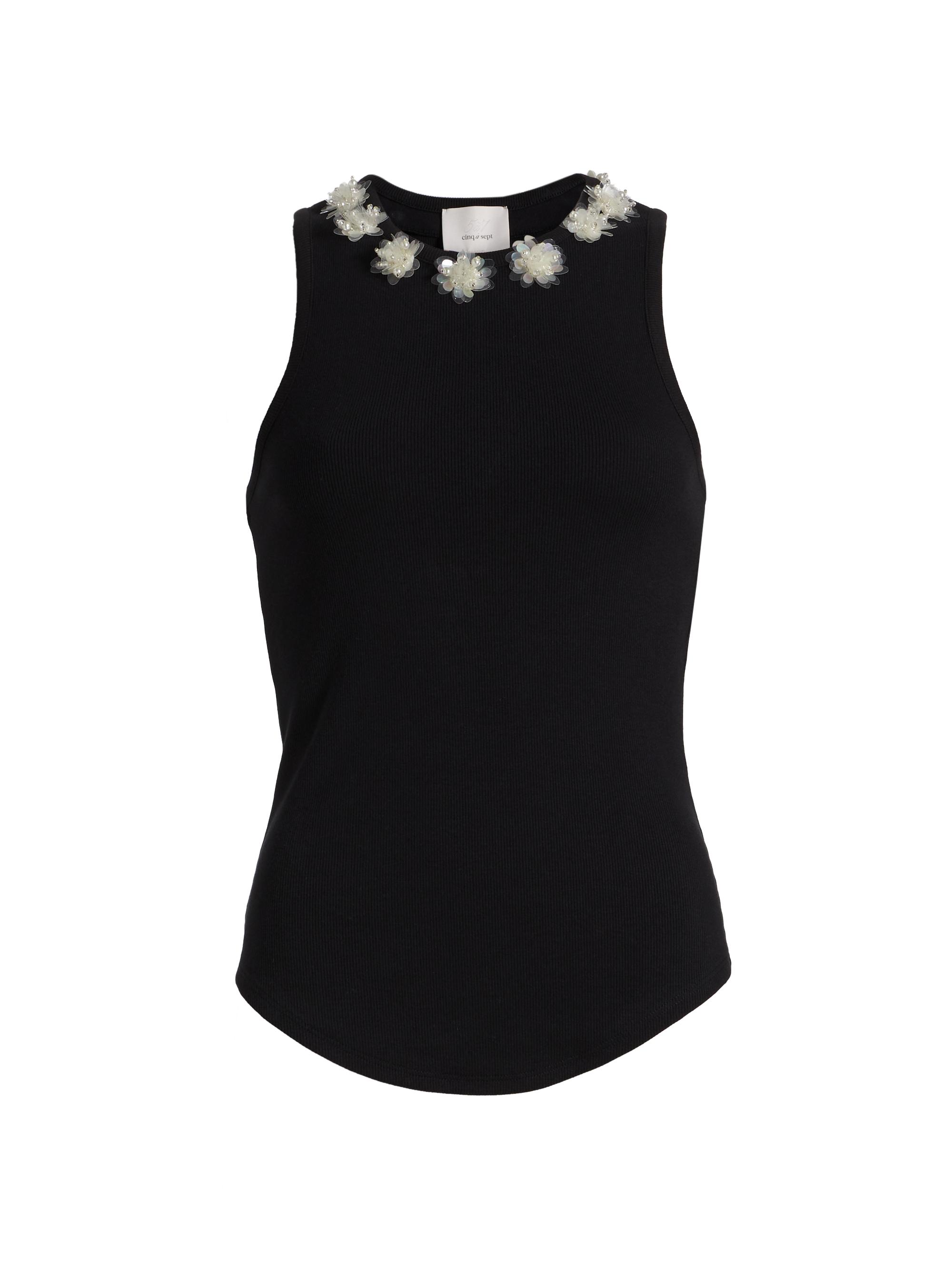 CINQ A SEPT Women's Lizzie Floral-Sequined Cotton Tank - Black Clear