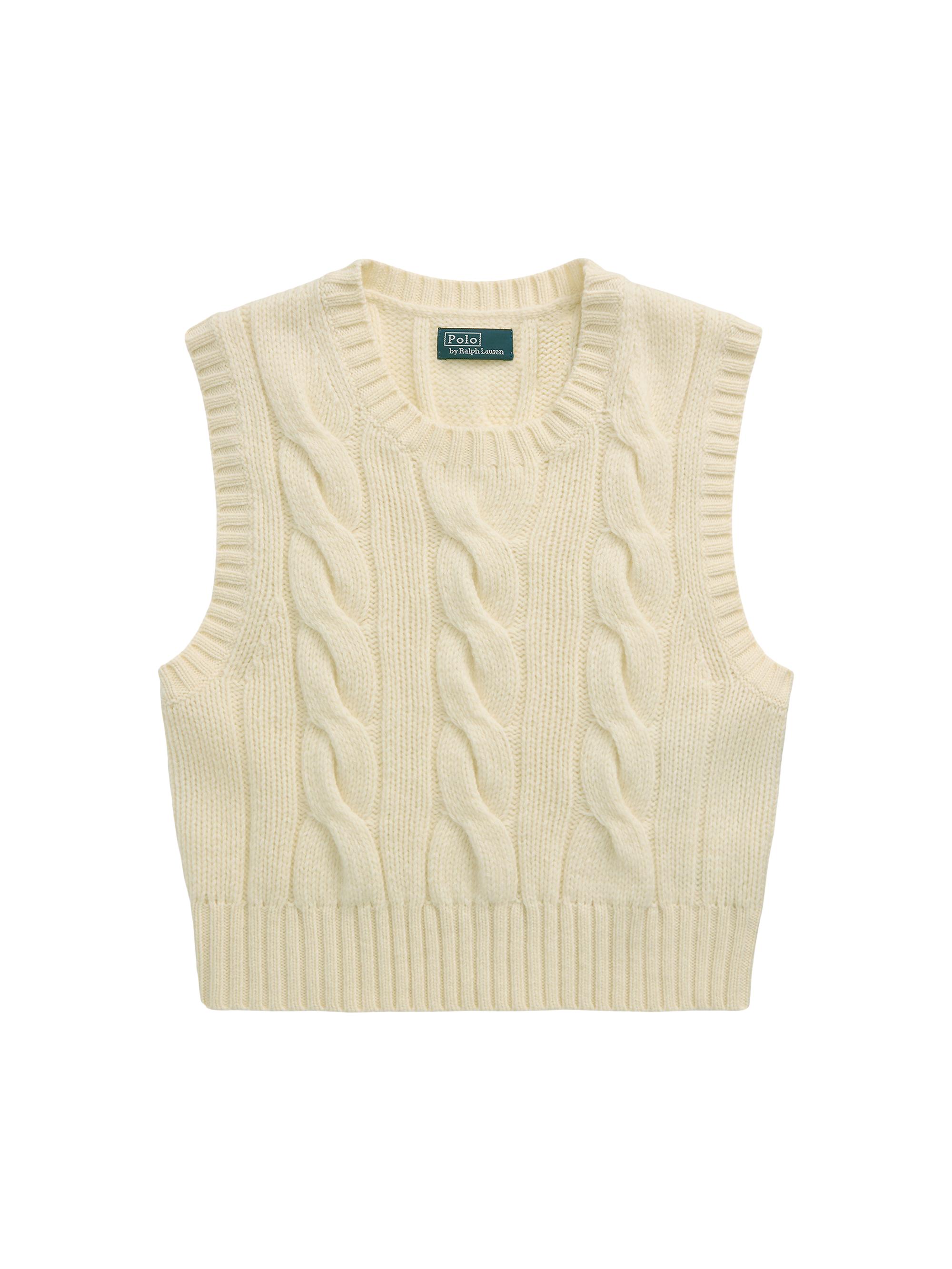 Polo Ralph Lauren Women's Wool-Cashmere Cable-Knit Crop Sweater - Authentic Cream