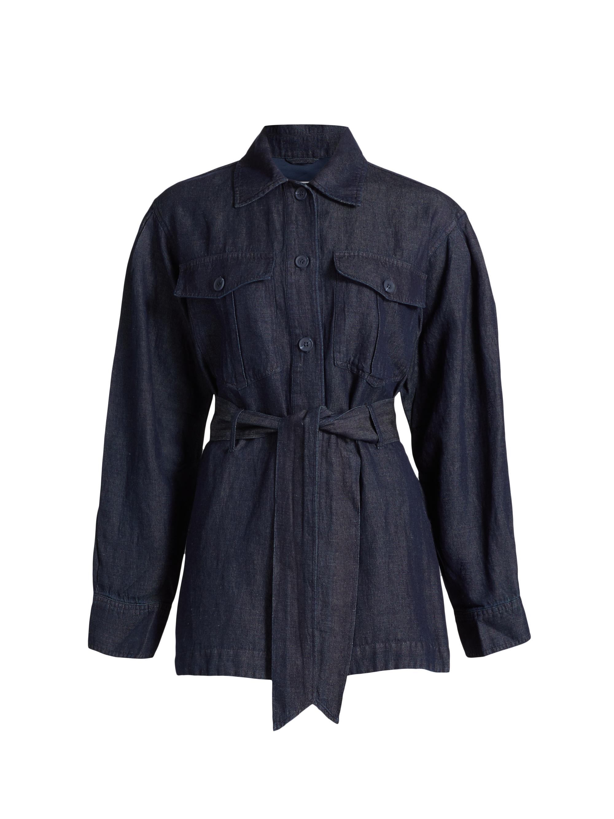Denim Linen-Blend Belted Jacket
