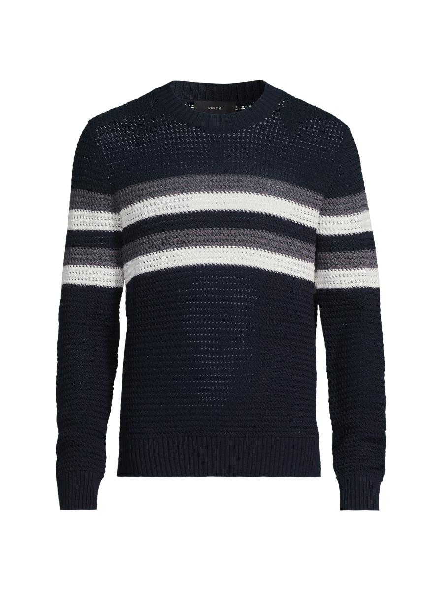 Vince Crafted Crochet Chest Stripe Crewneck Sweater | Saks Fifth Avenue