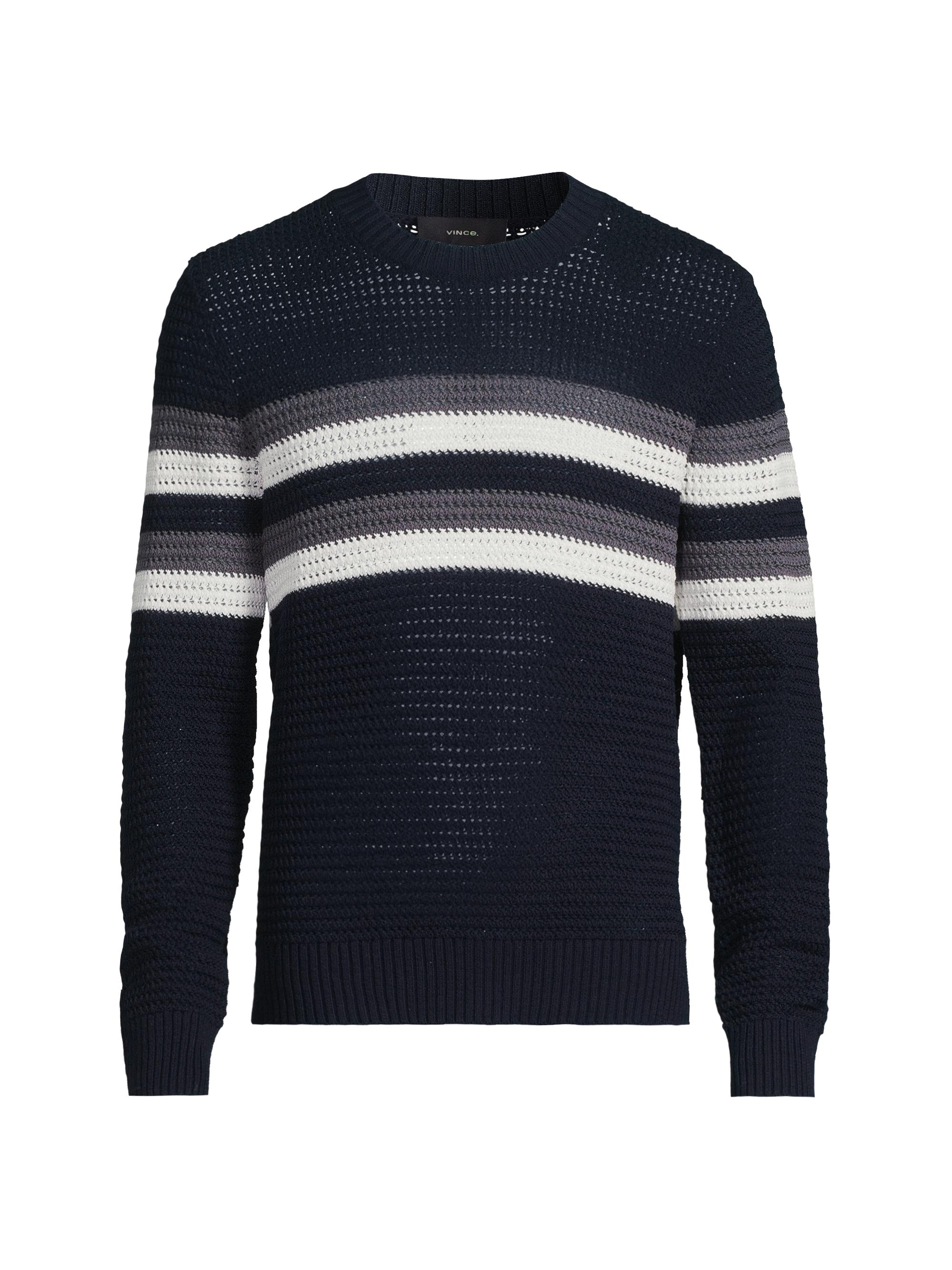 Vince Men's Crafted Crochet Chest Stripe Crewneck Sweater - Coastal Combo