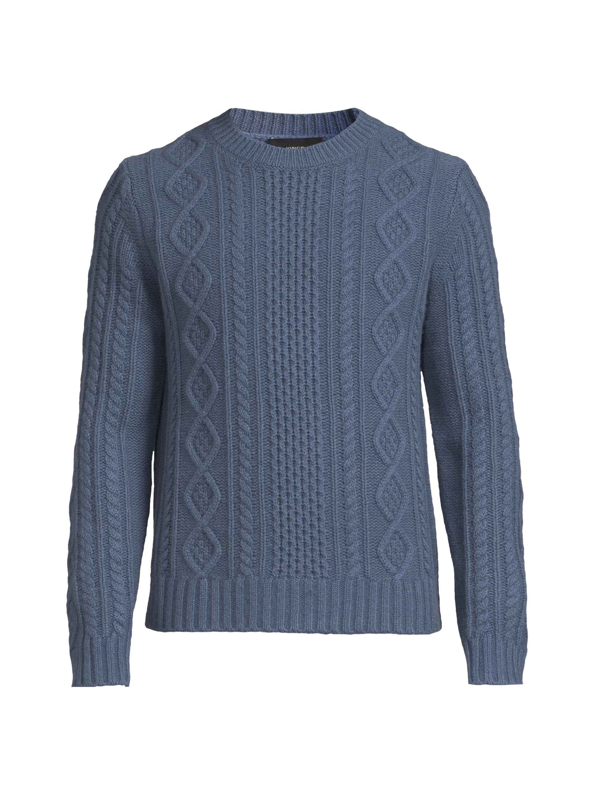 Vince Men's Aran Cableknit Wool Sweater - Light Belluga Blue