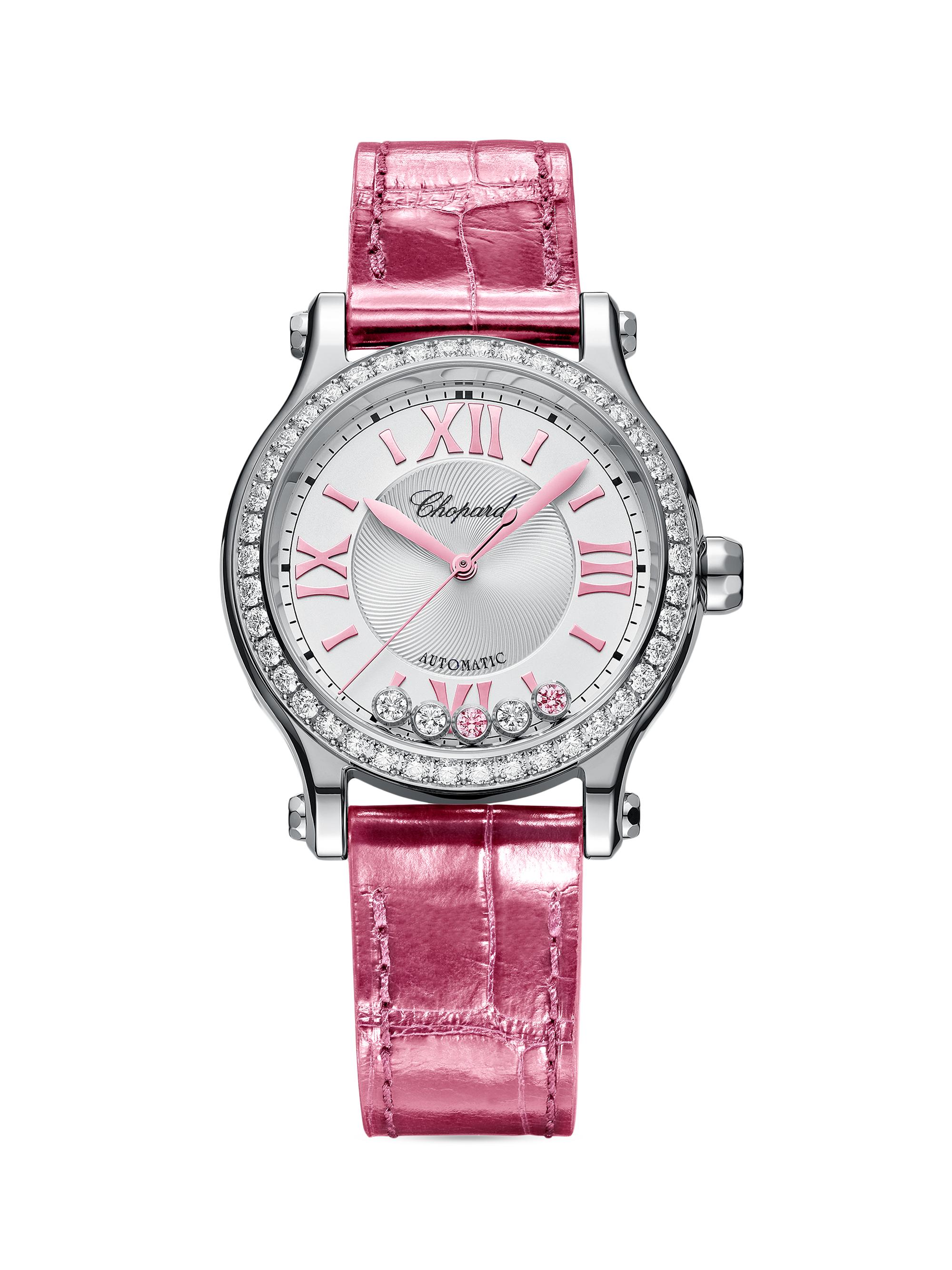 Chopard Women's Happy Sport 18K White Gold, 1.39 TCW Diamond, Pink Tourmaline & Alligator Leather Strap Watch/33MM - Pink