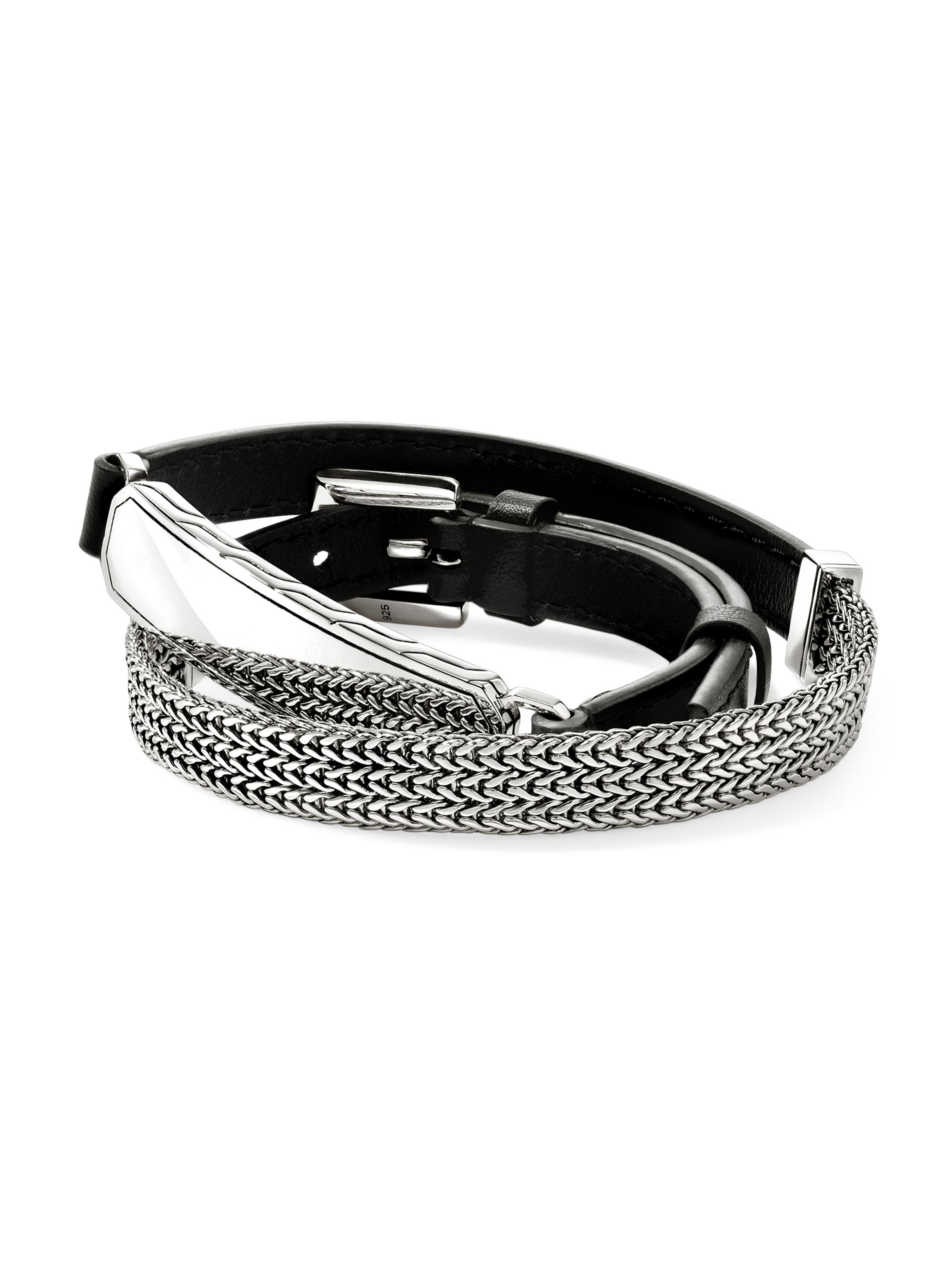 John Hardy Men's ID Sterling Silver & Leather Wrap Bracelet - Silver