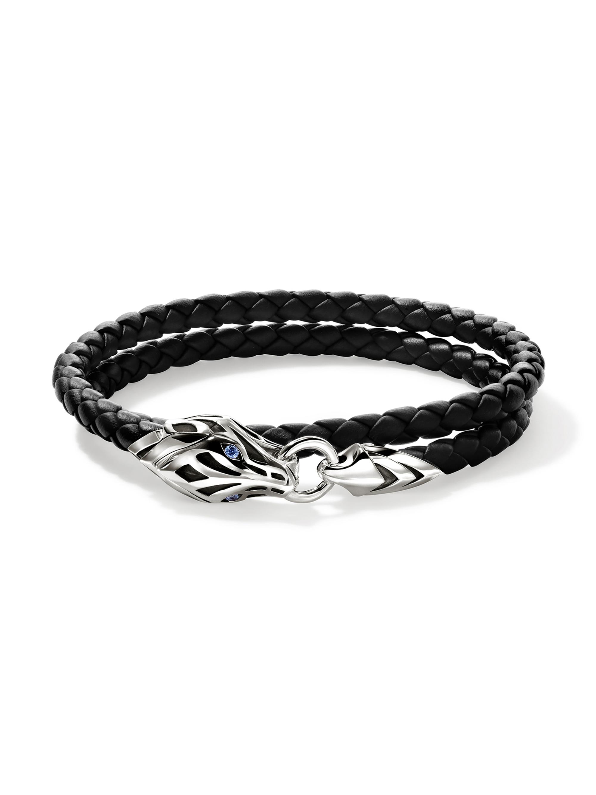 John Hardy Men's Naga Sterling Silver, Leather & Blue Sapphire Wrap Bracelet - Silver