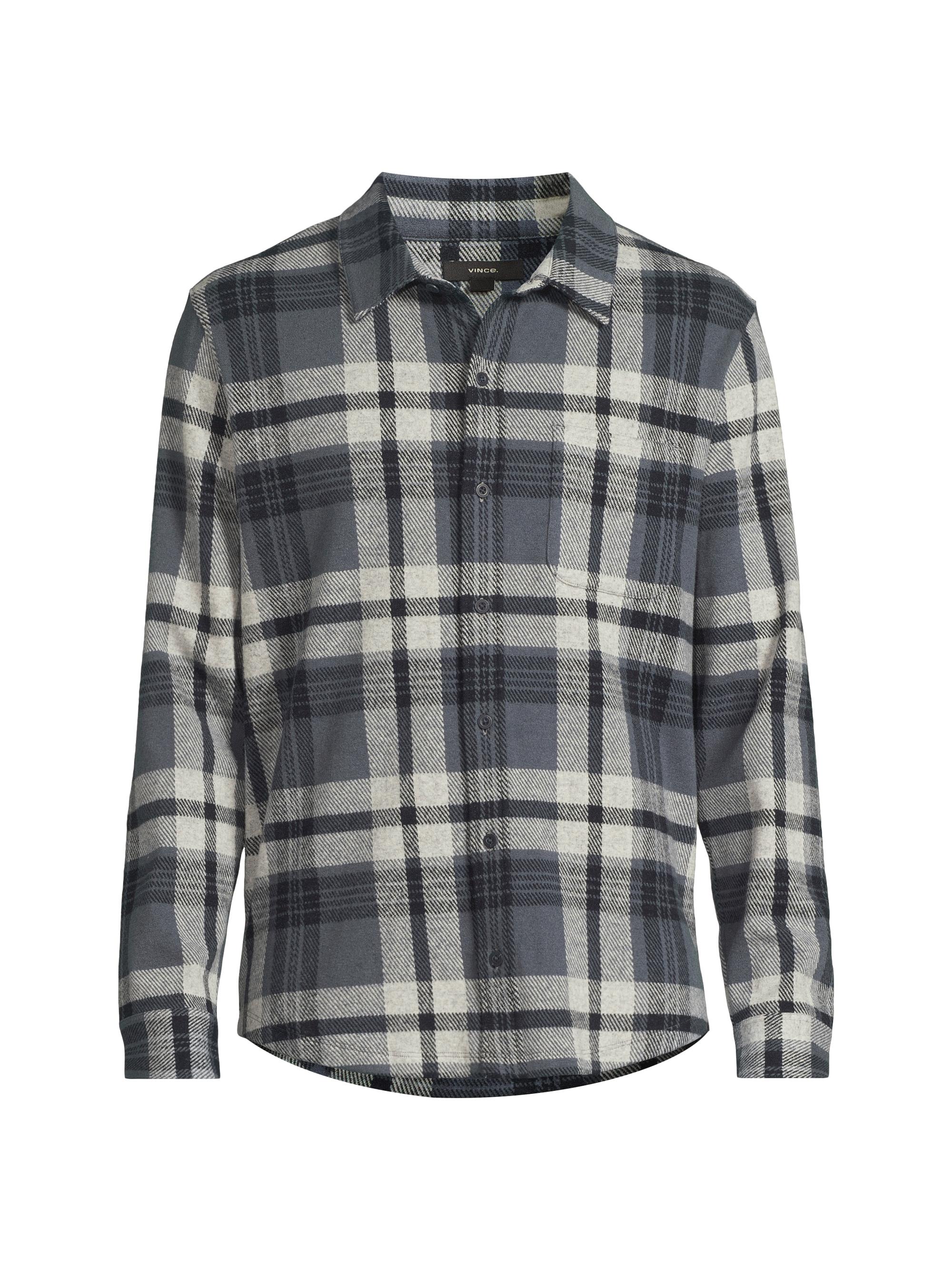 Vince Men's Plaid Knit Shirt Jacket - Beluga Blue Combo