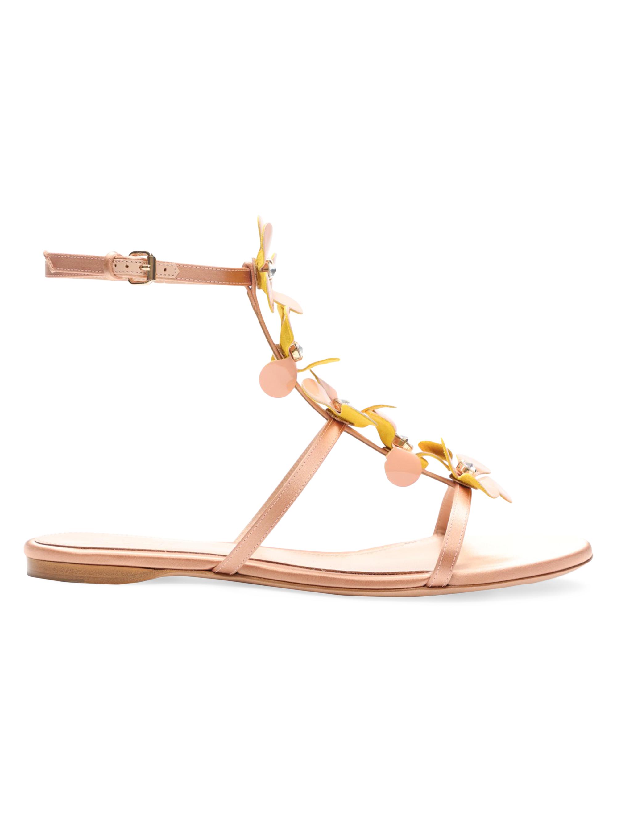 Giambattista Valli Women's Bouquet Embellished Silk T-Strap Sandals - Light Blue