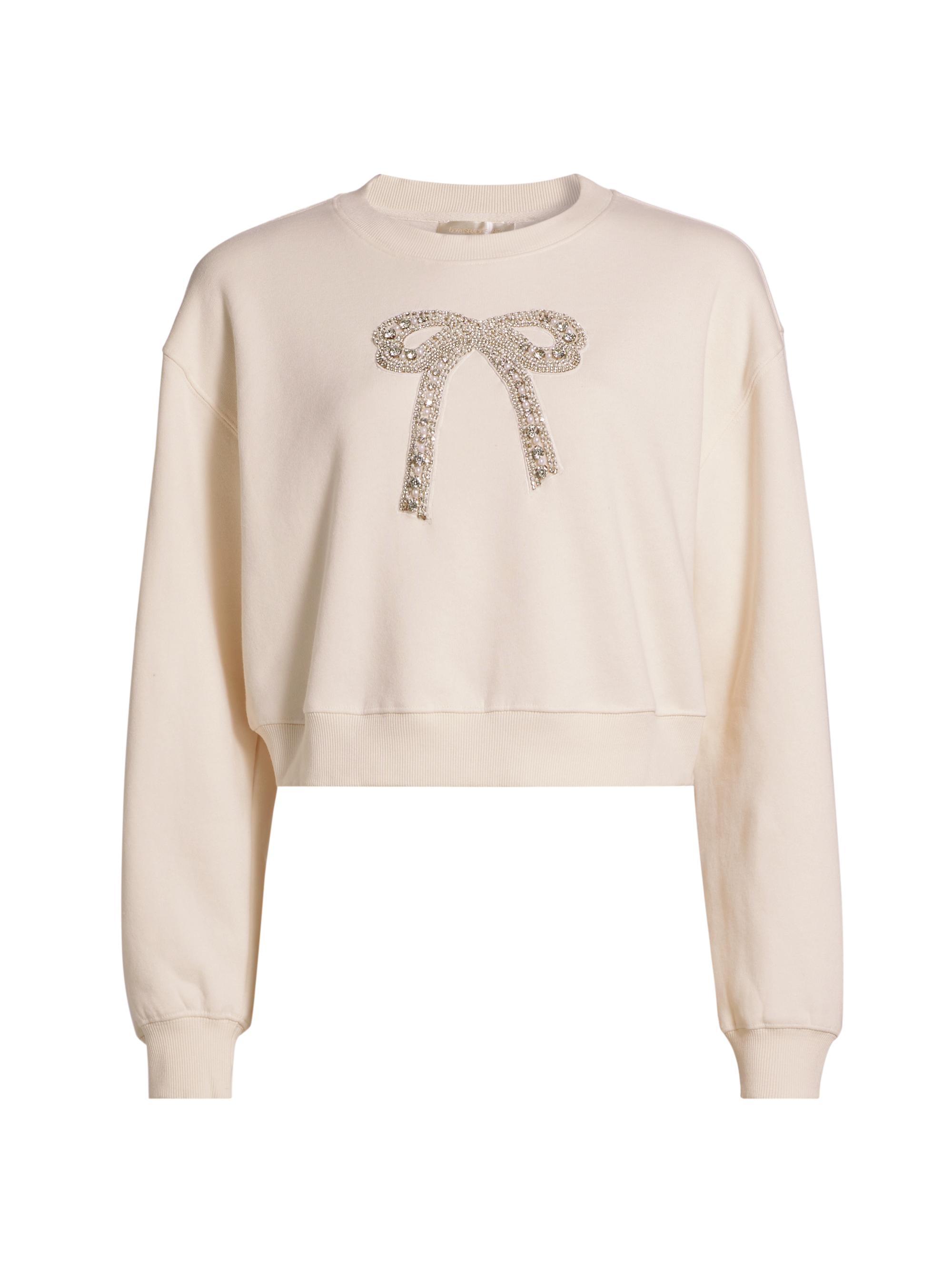 LoveShackFancy Women's Embellished Fleece Rylan Sweatshirt - Sugar Cookie