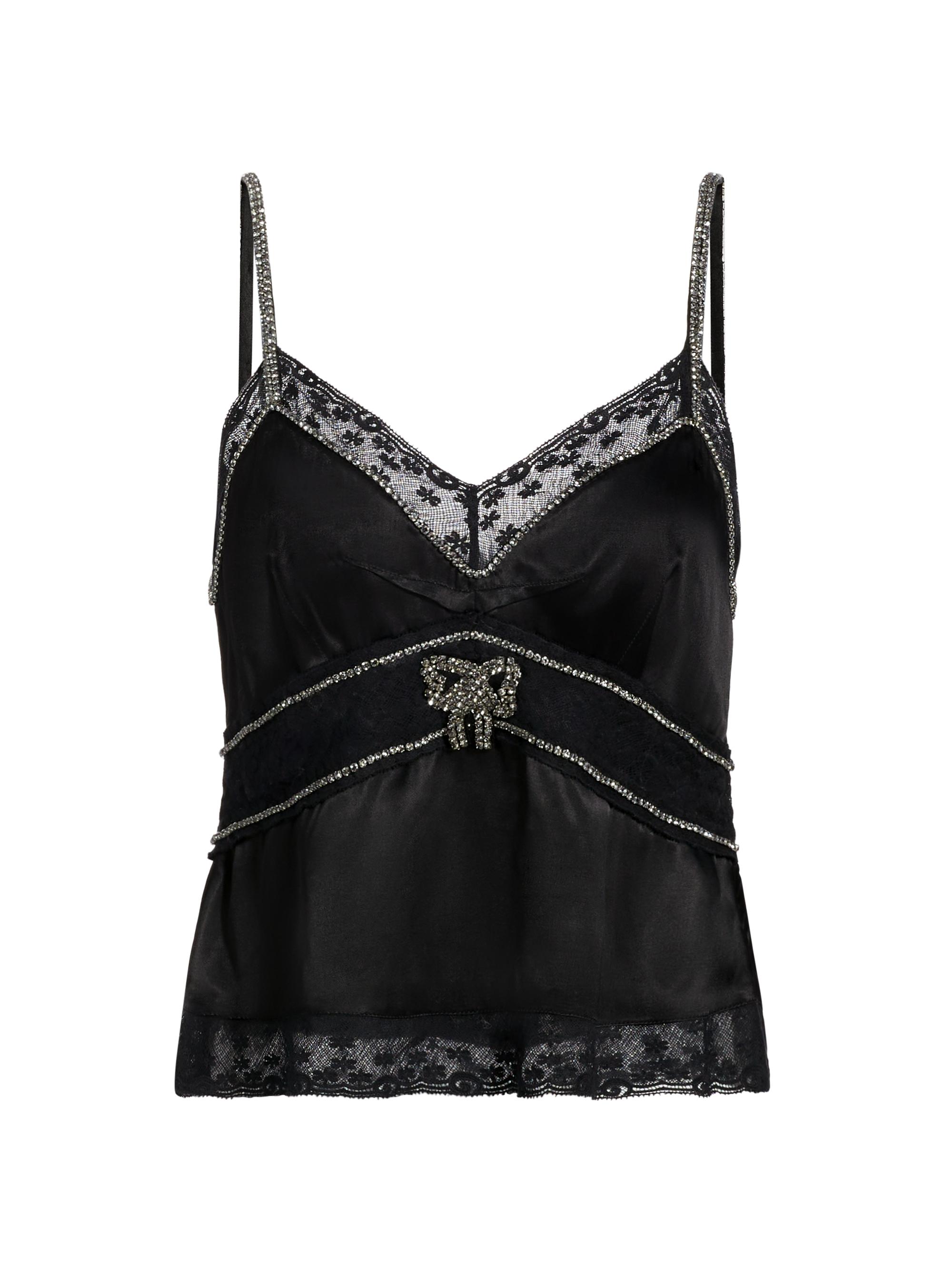 LoveShackFancy Women's Laticia Embellished Satin Top - Black