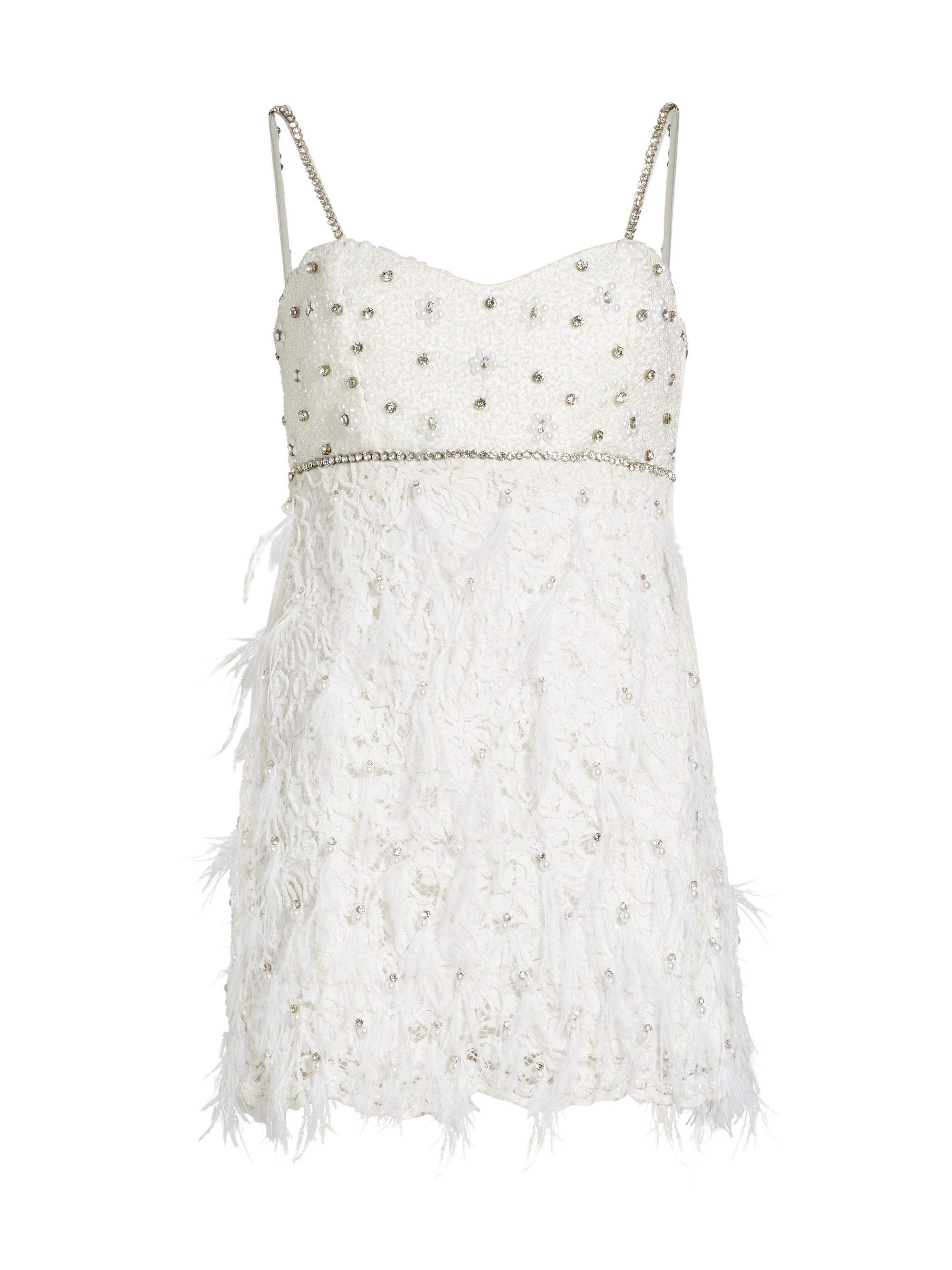 LoveShackFancy Women's Brianne Bead, Feather, & Crystal-Embellished Minidress - Cream