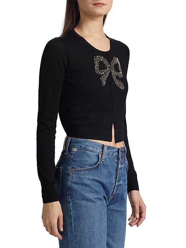Shop LoveShackFancy Modine Embellished Bow Cardigan | Saks Shop LoveShackFancy Modine Embellished Bow Cardigan | Saks