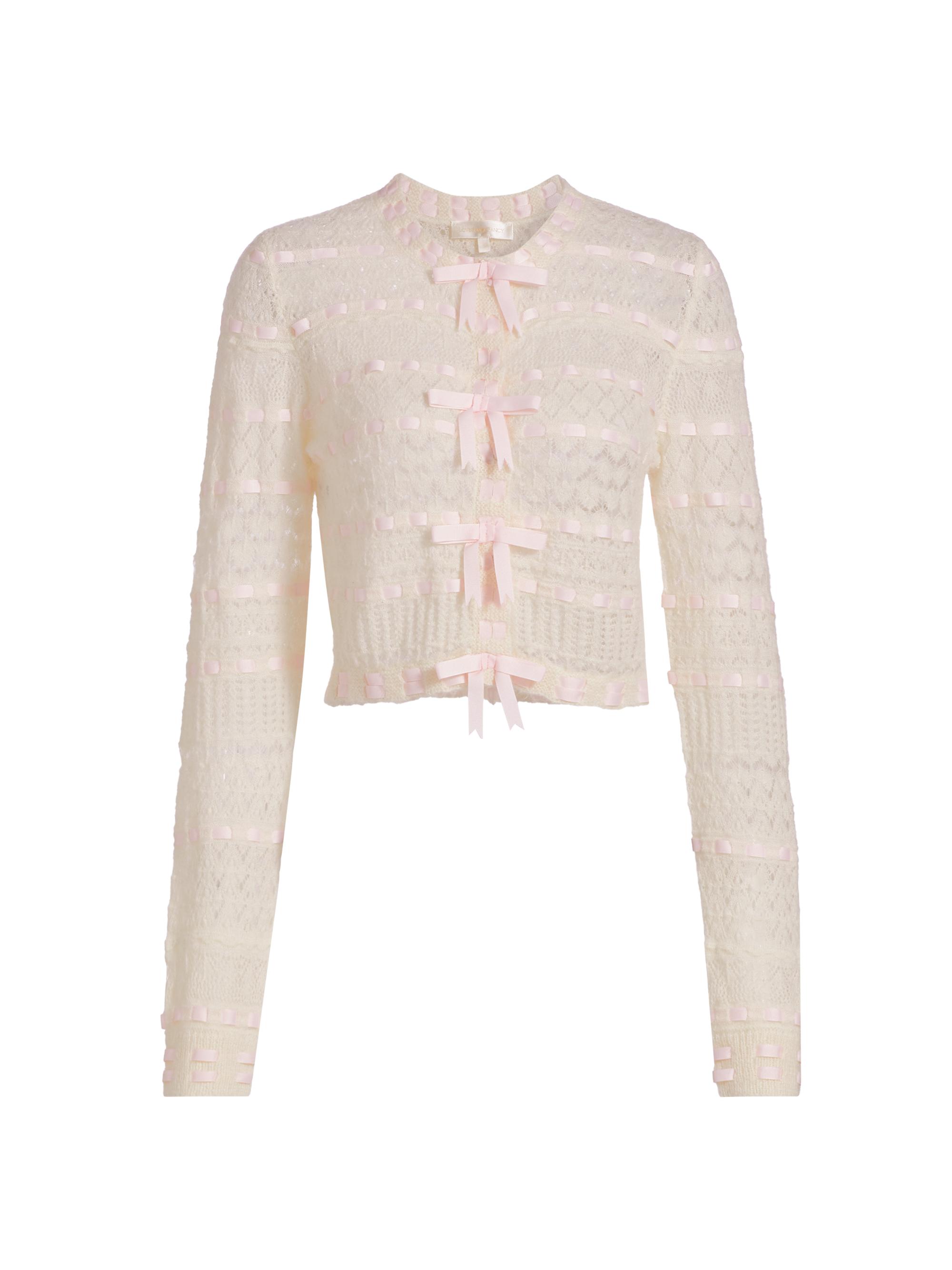 LoveShackFancy Women's Fluffy Pointelle Roselline Alpaca-Blend Cardigan - Vanilla Rose