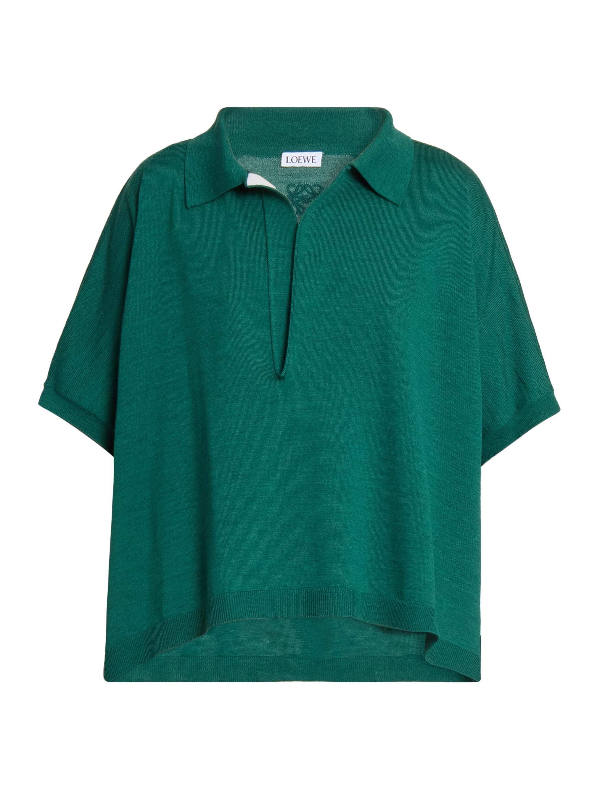 LOEWE Women's Oversized Wool Polo Top - Green White