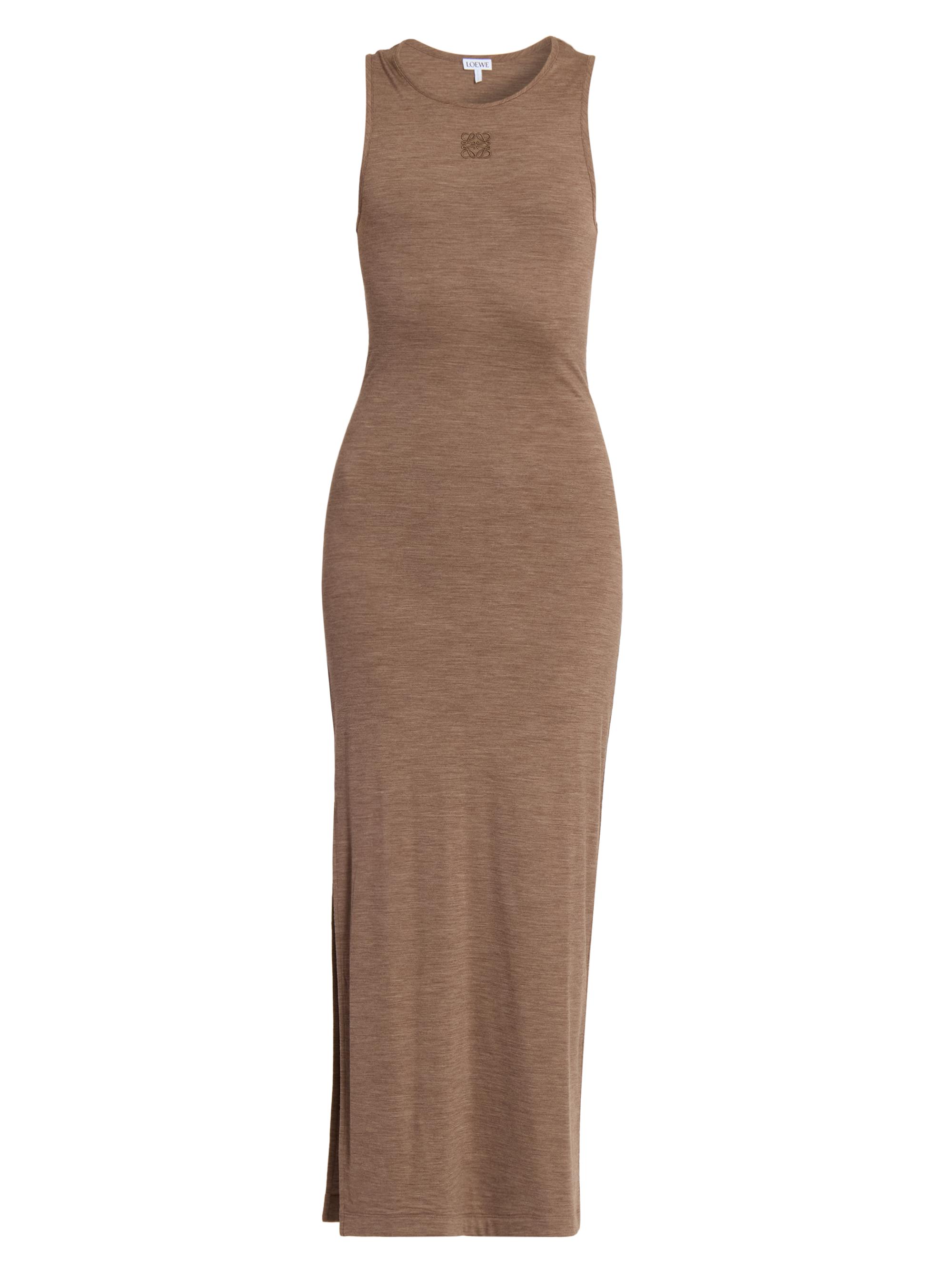 LOEWE Women's Anagram Stretch-Wool Tank Dress - Chocolate Brown