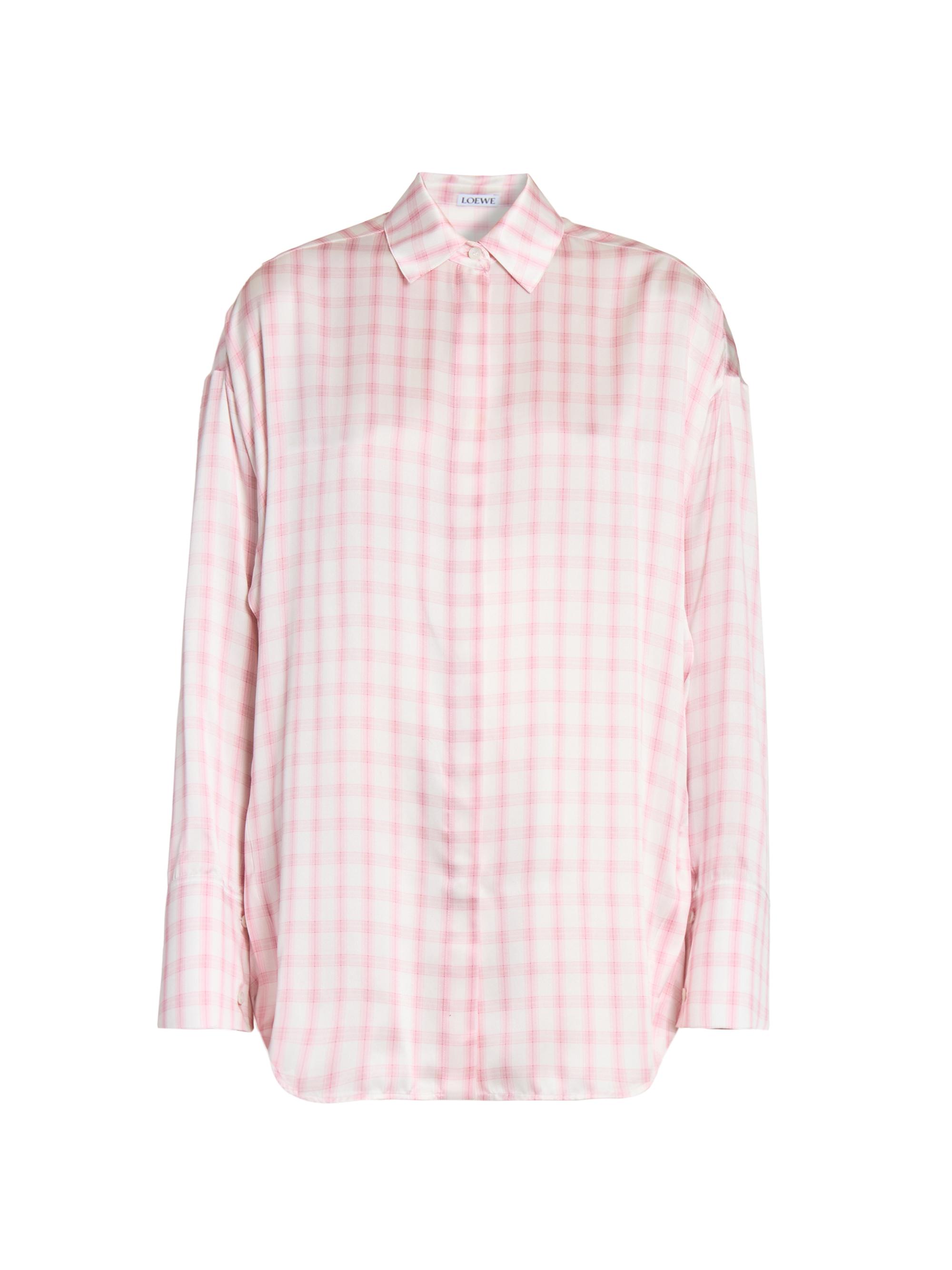 LOEWE Women's Plaid Silk Oversized Shirt - White Pink