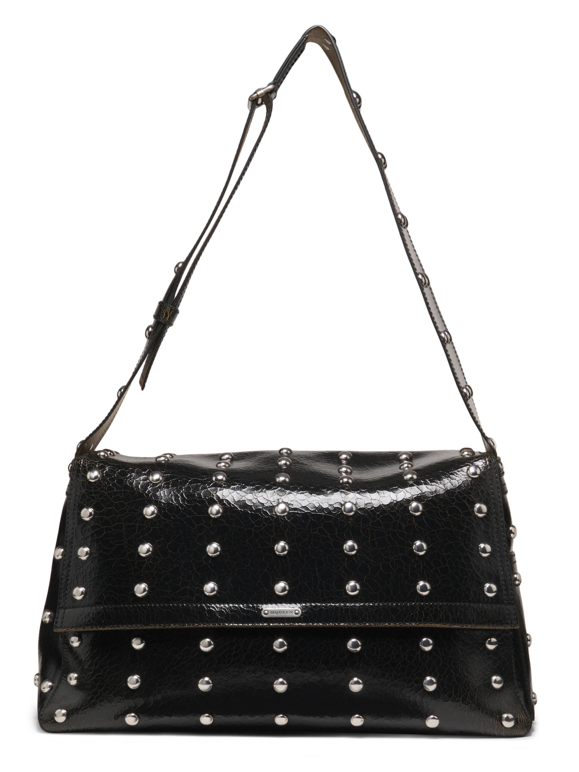 McQueen Women's  Slouch Studded Leather Bag - Beige Blue