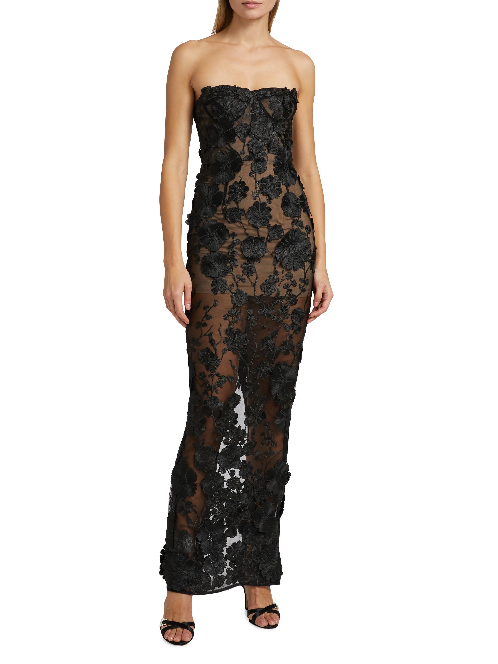 Bronx Banco Jasmine Floral-Embroidered Sheer Maxi Dress | Saks Fifth Avenue