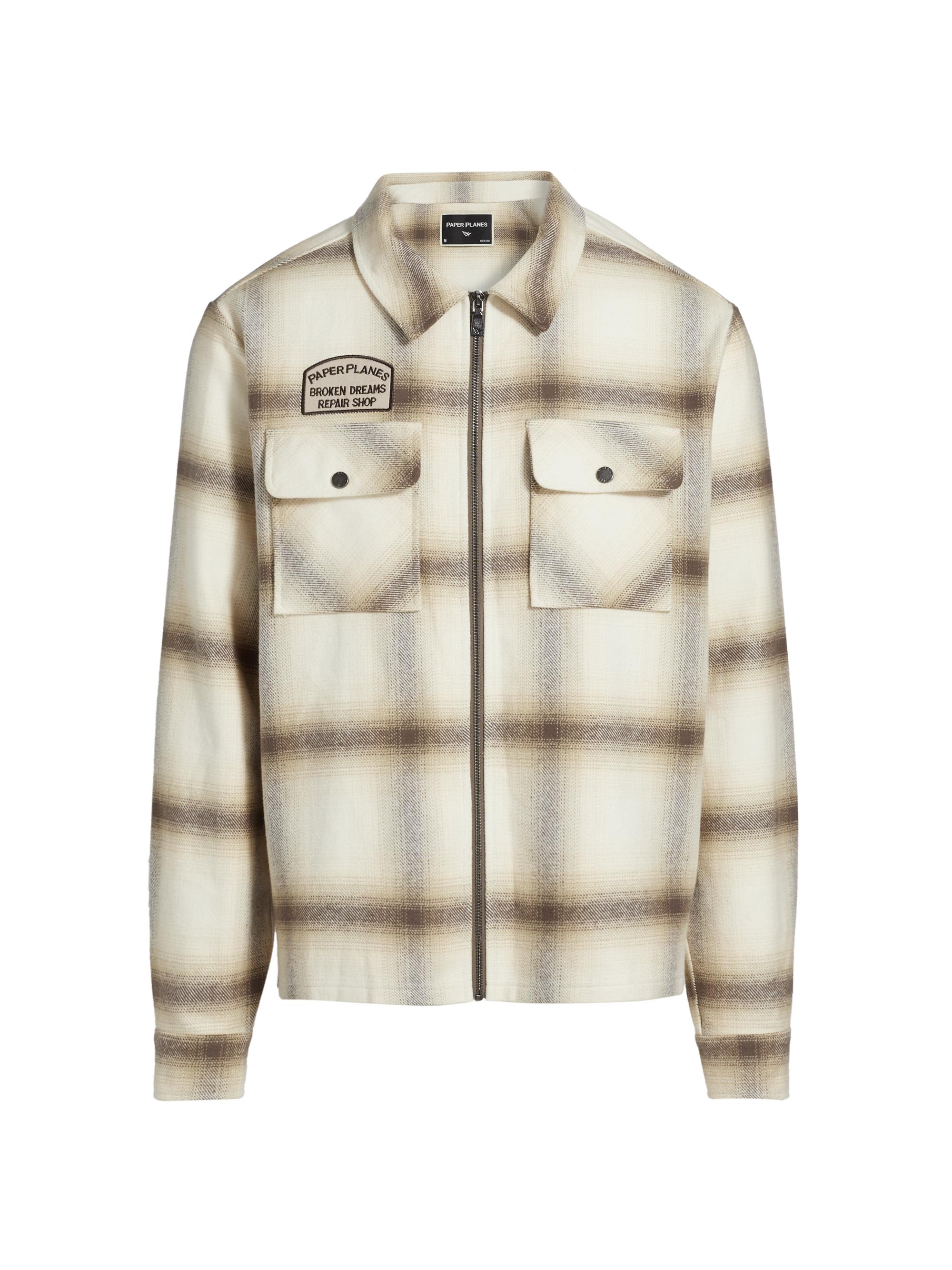 Paper Planes Men's Plaid Zip-Front Flannel Shirt - Cream